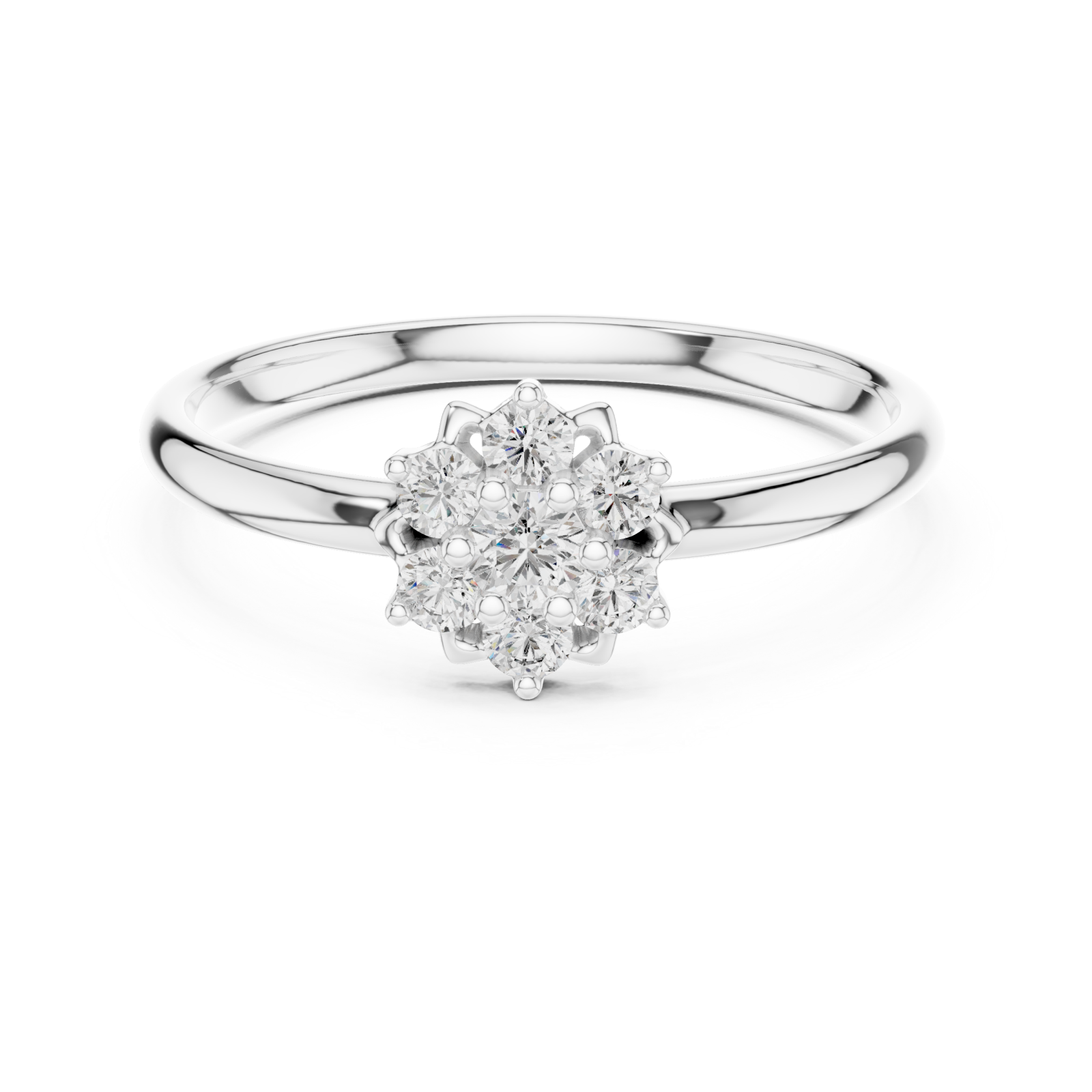  White Gold Celestial Bloom Floral Cluster Ring Front View