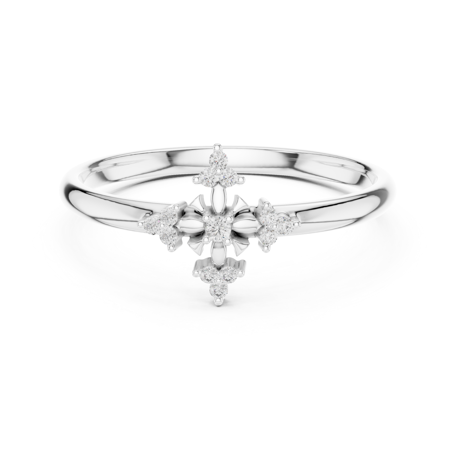  White Gold Celestial Bloom Cluster Ring Front View
