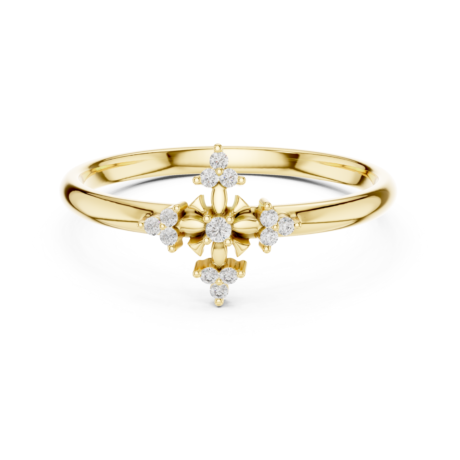  Gold Celestial Bloom Cluster Ring Front View