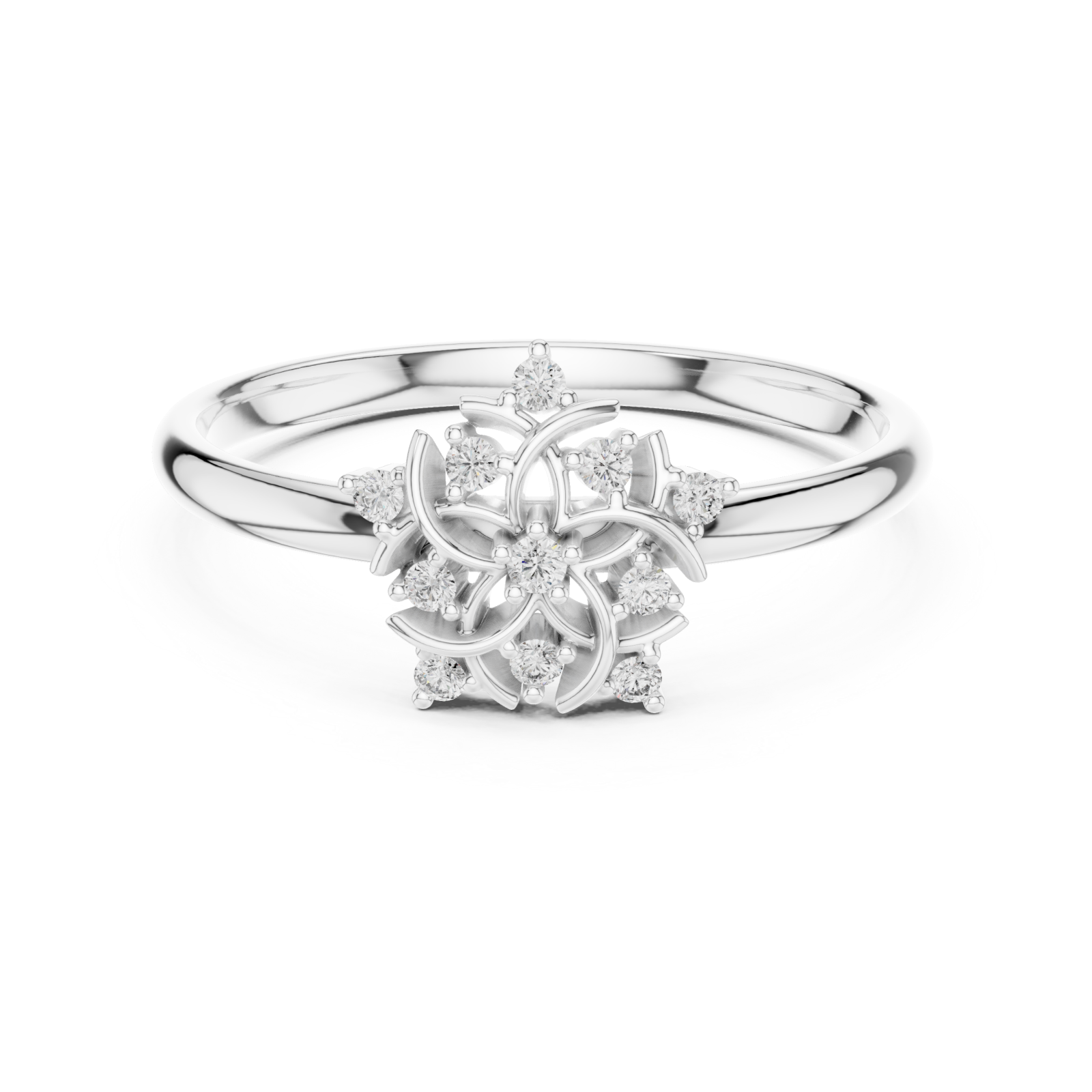  White Gold Radiant Petal Garden Statement Ring Front View