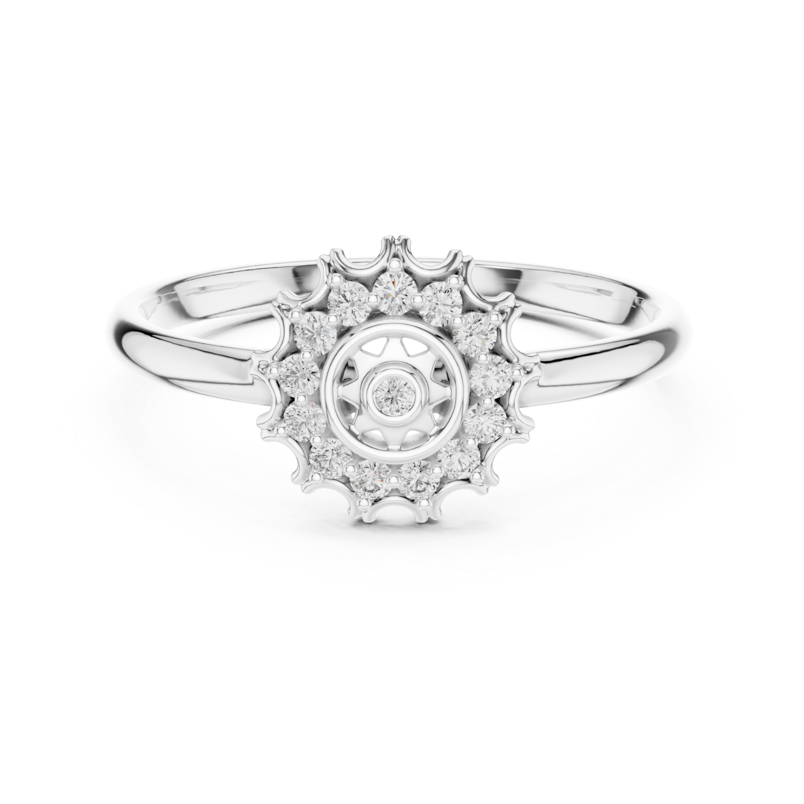  White Gold Twilight Petal Whisper Solitaire Ring Front View