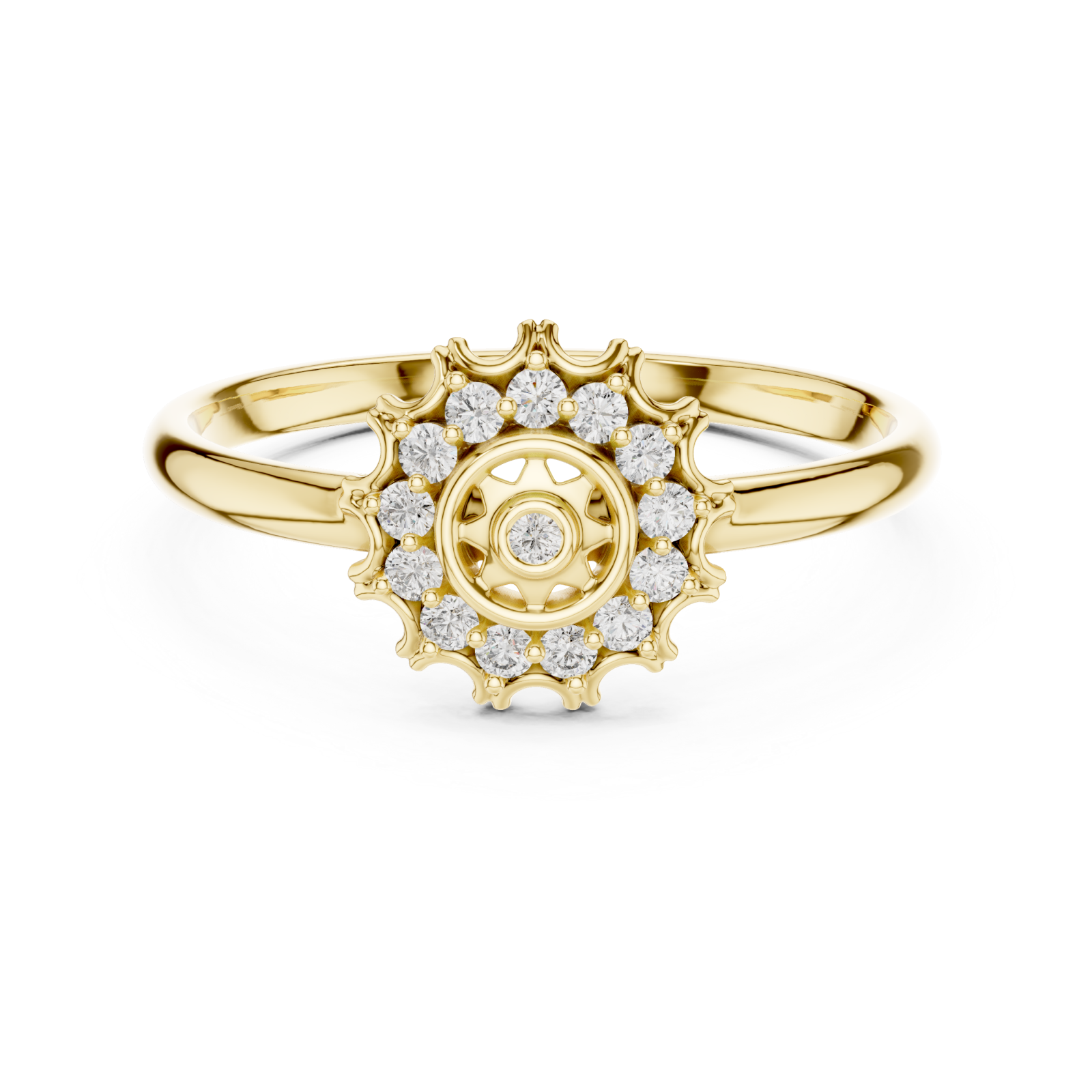  Gold Twilight Petal Whisper Solitaire Ring Front View