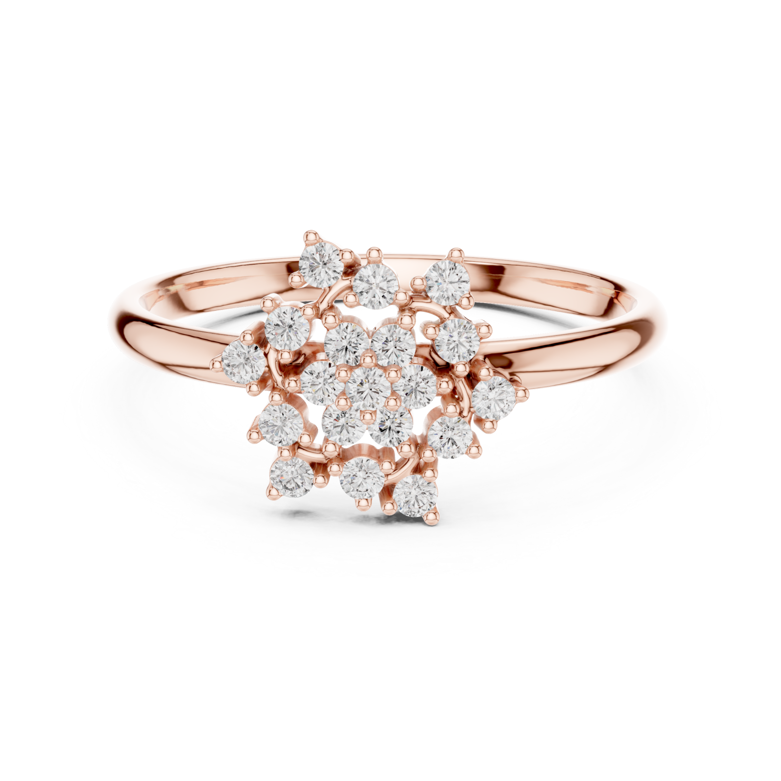  Rose Gold Blossom Cluster Halo Ring Front View