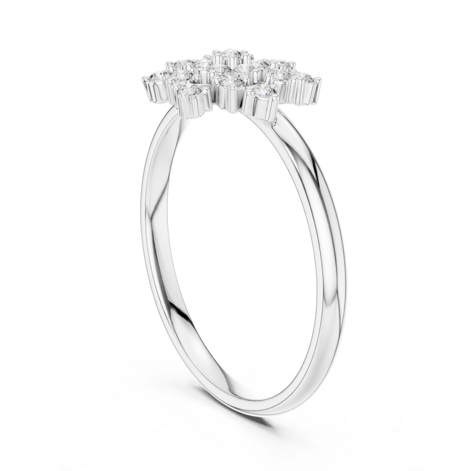  White Gold Blossom Cluster Halo Ring Left View