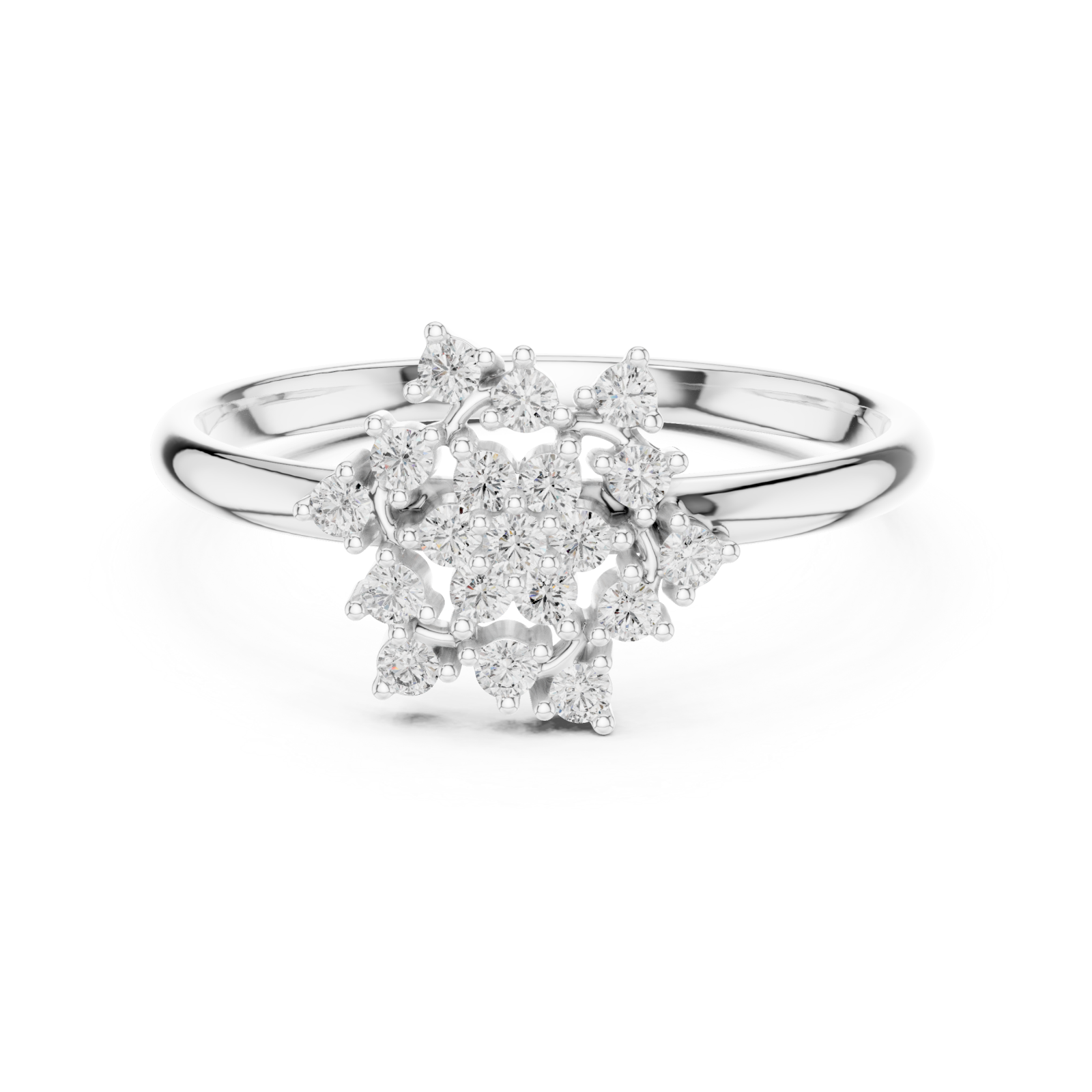  White Gold Blossom Cluster Halo Ring Front View