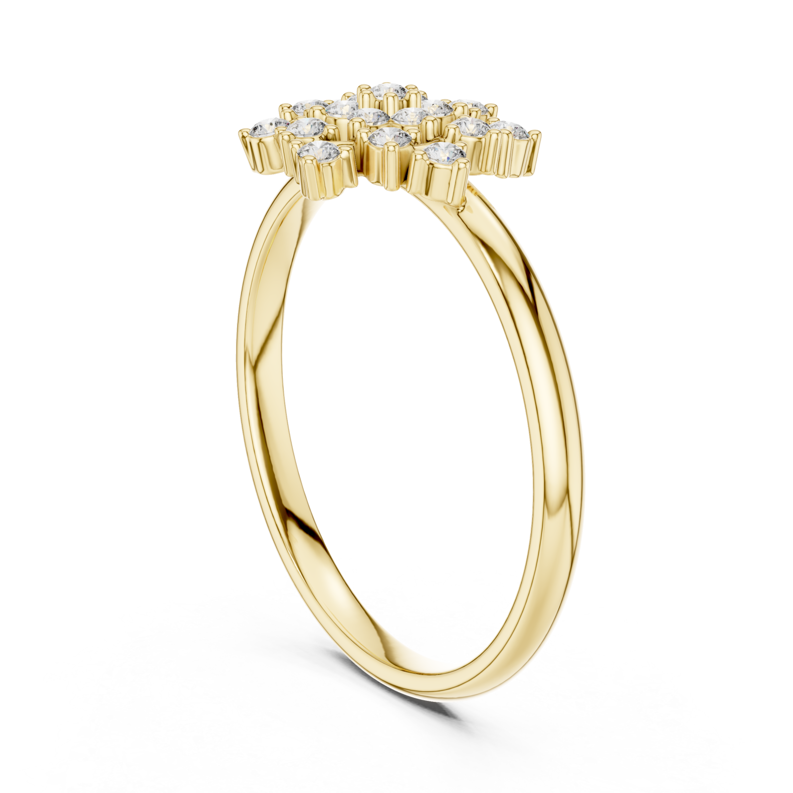  Gold Blossom Cluster Halo Ring Left View