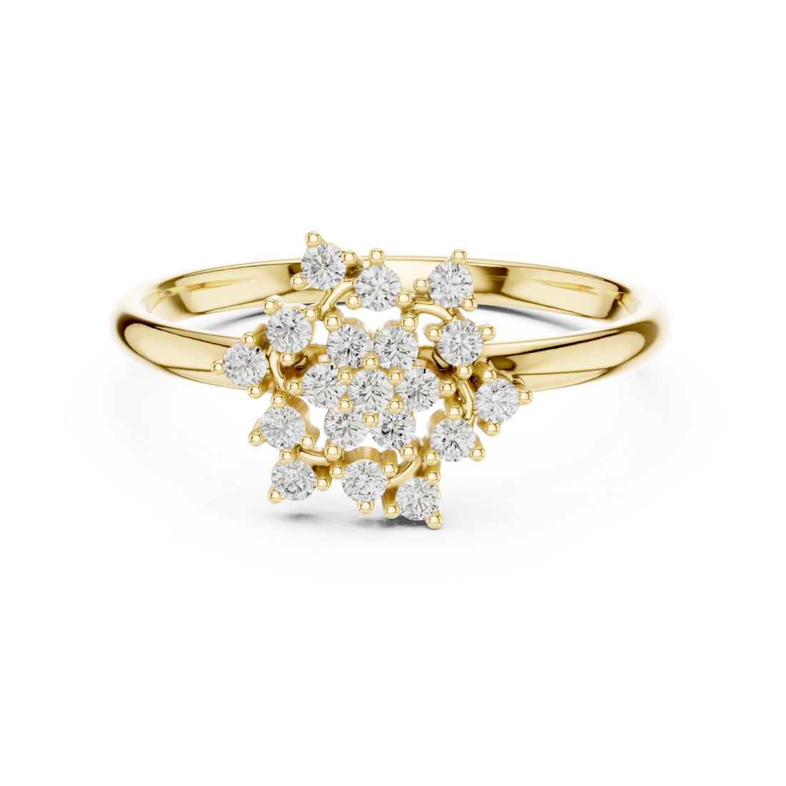 Gold Blossom Cluster Halo Ring Right View