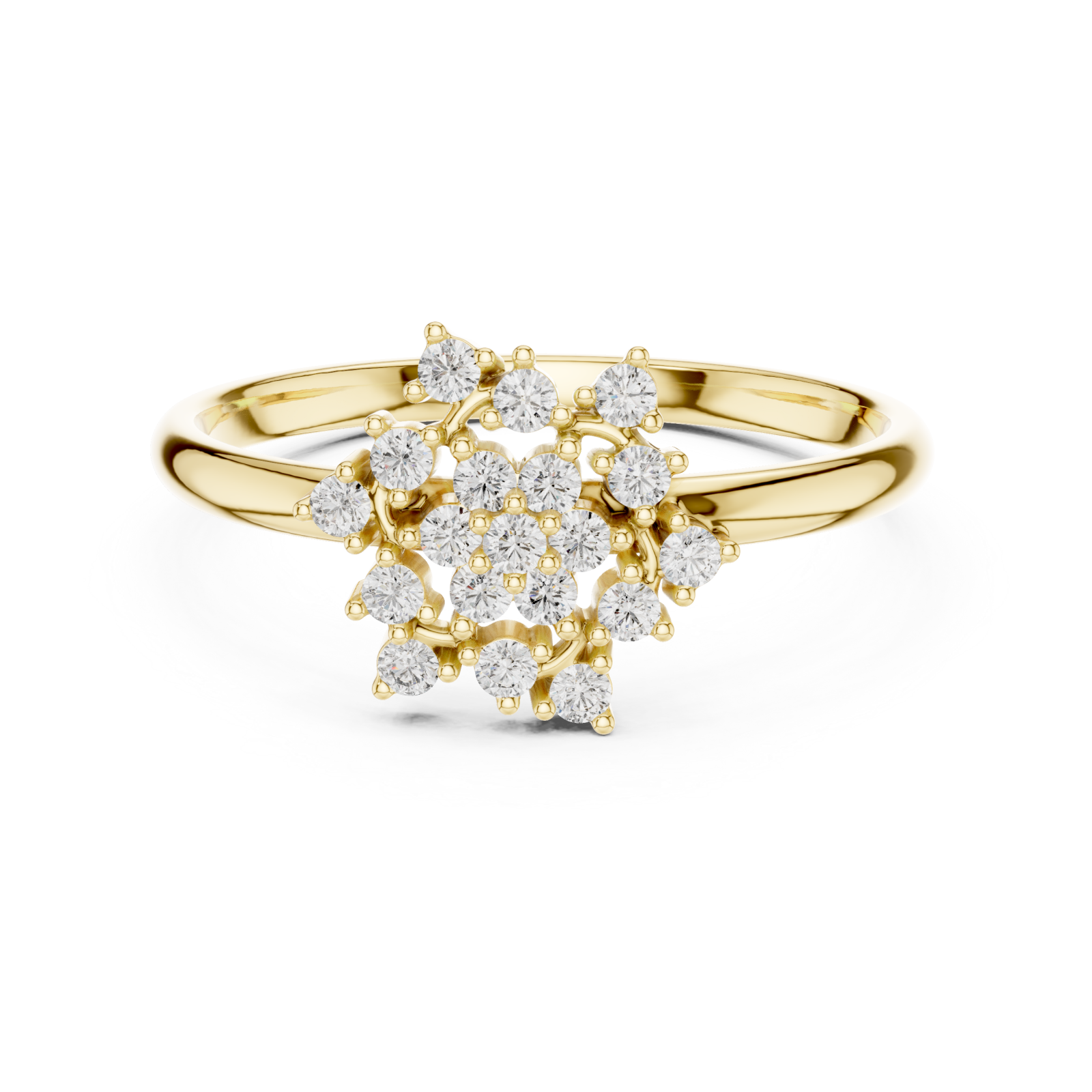 Gold Blossom Cluster Halo Ring Front View