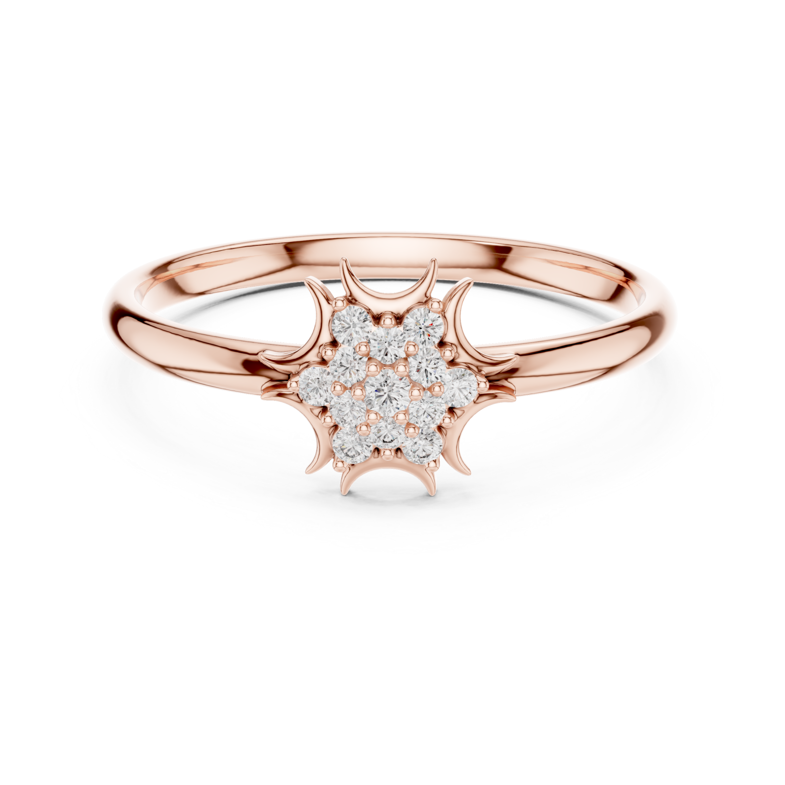  Rose Gold Radiant Fleur Cluster Engagement Ring Front View
