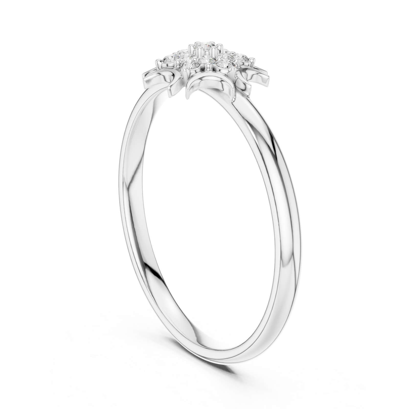 White Gold Radiant Fleur Cluster Engagement Ring Left View