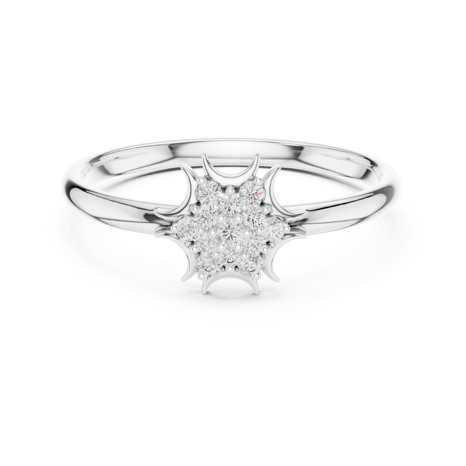  White Gold Radiant Fleur Cluster Engagement Ring Front View