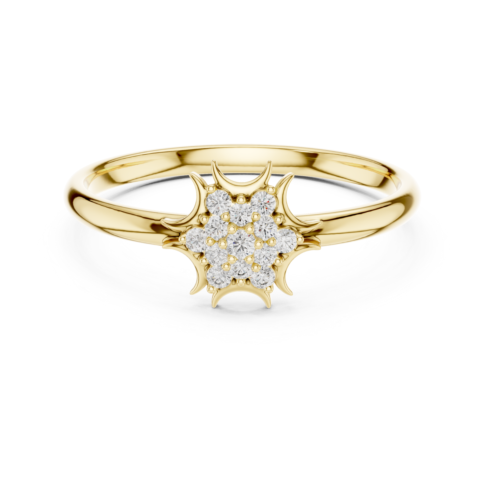  Gold Radiant Fleur Cluster Engagement Ring Front View