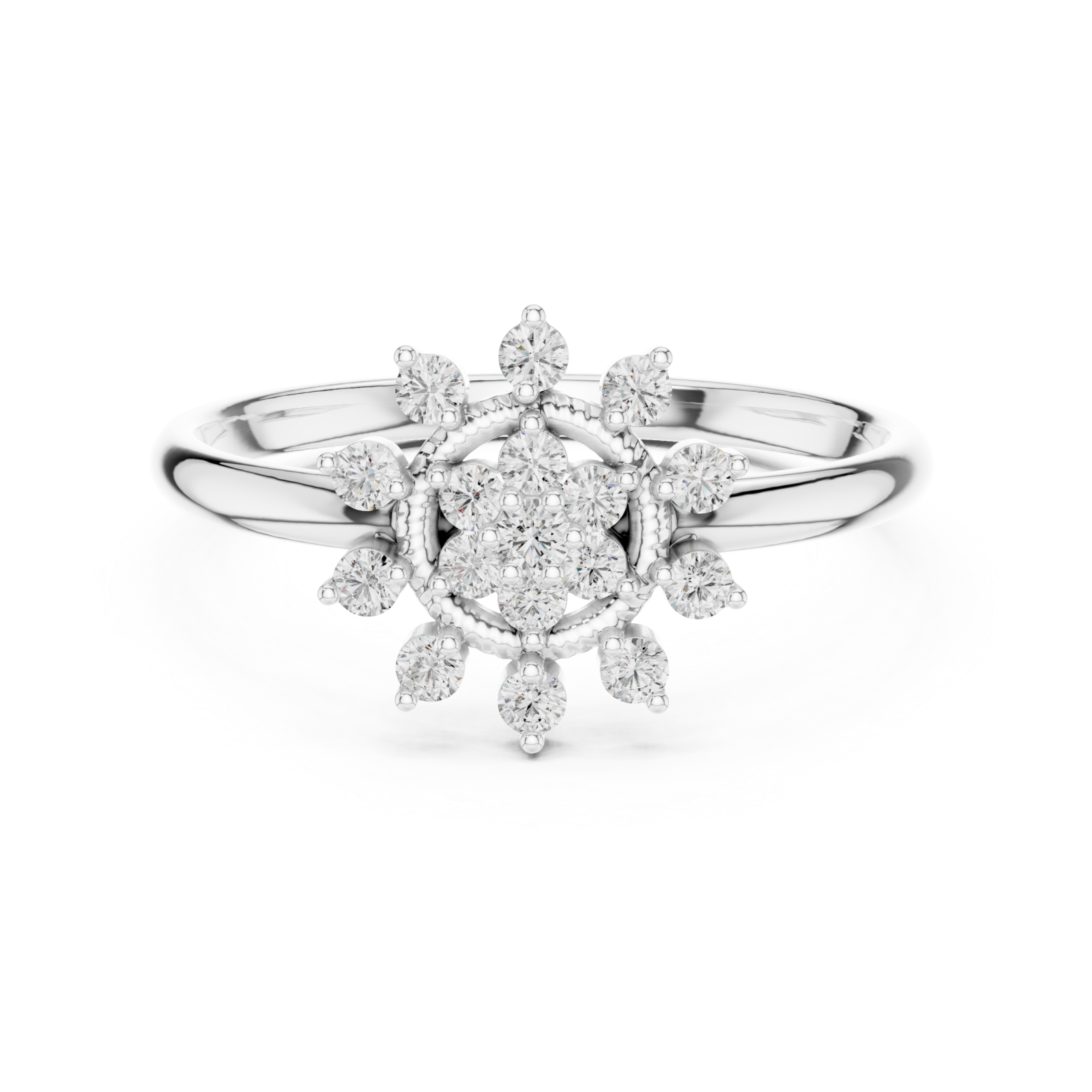  White Gold Twilight Floral Celebration Cocktail Ring Front View