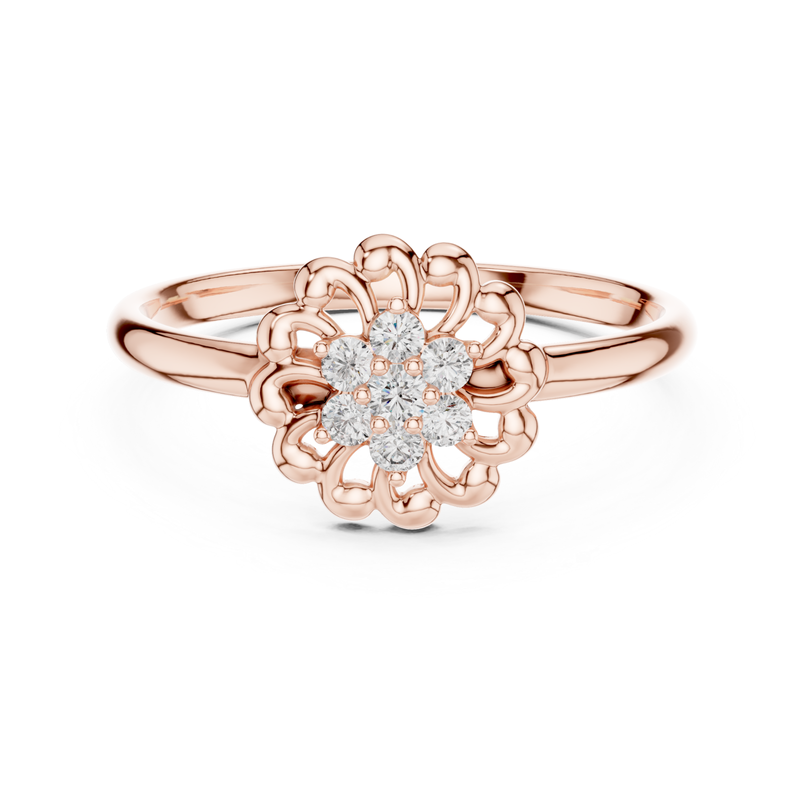  Rose Gold Radiant Harmony Petal Cluster Ring Front View
