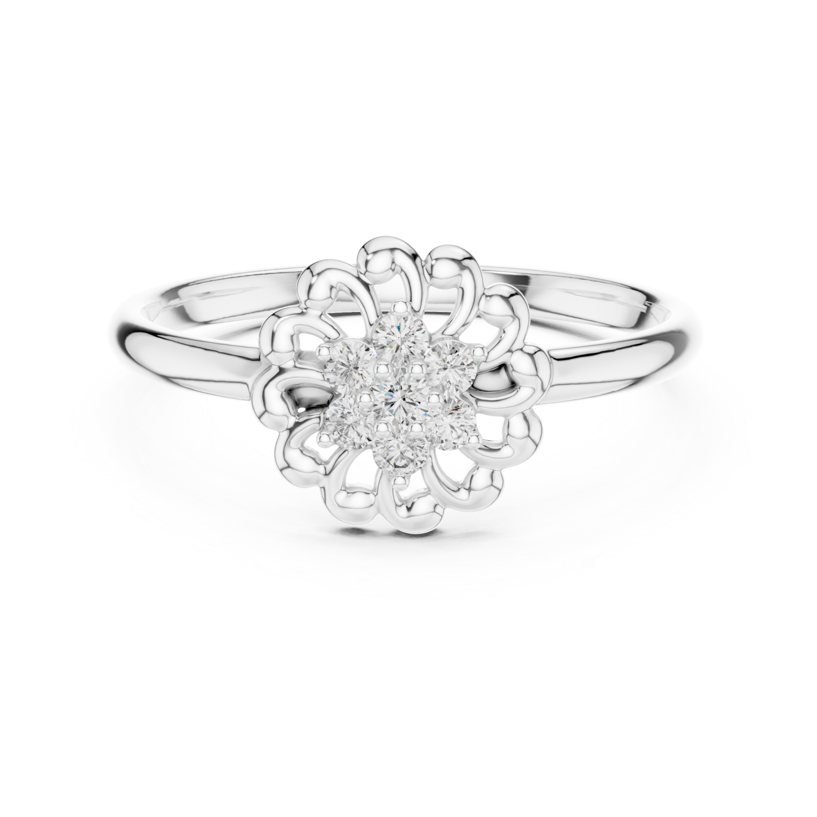  White Gold Radiant Harmony Petal Cluster Ring Front View