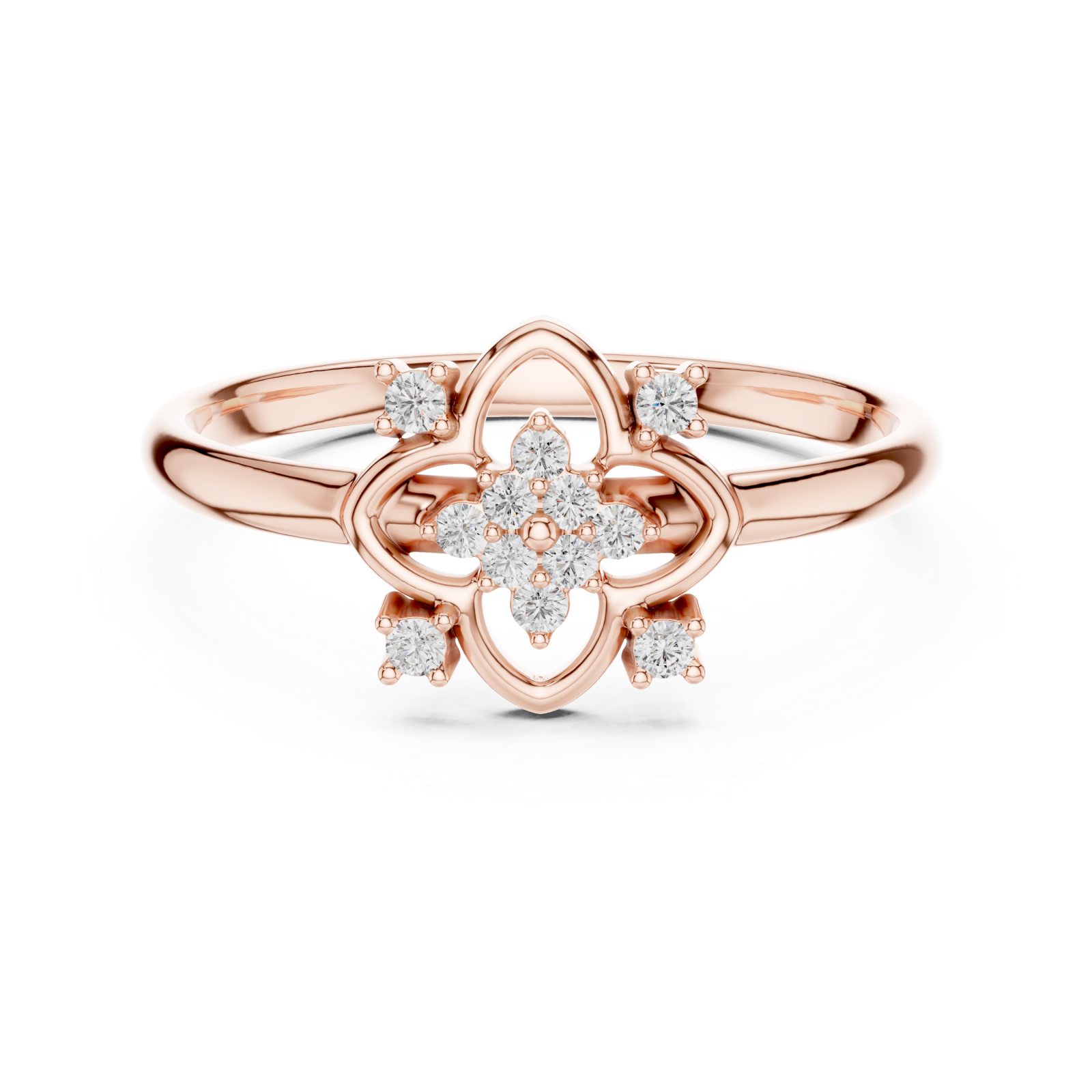  Rose Gold Whimsical Petal Embrace Solitaire Ring Front View