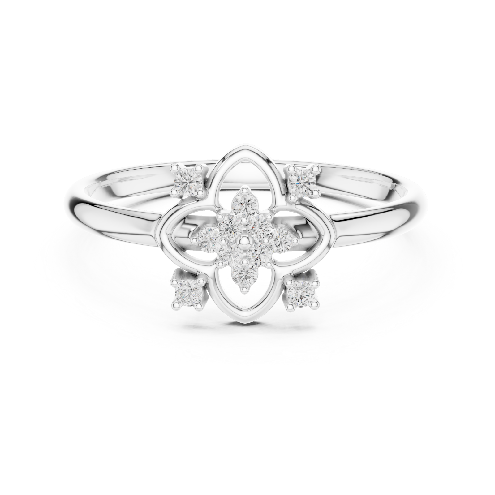  White Gold Whimsical Petal Embrace Solitaire Ring Front View
