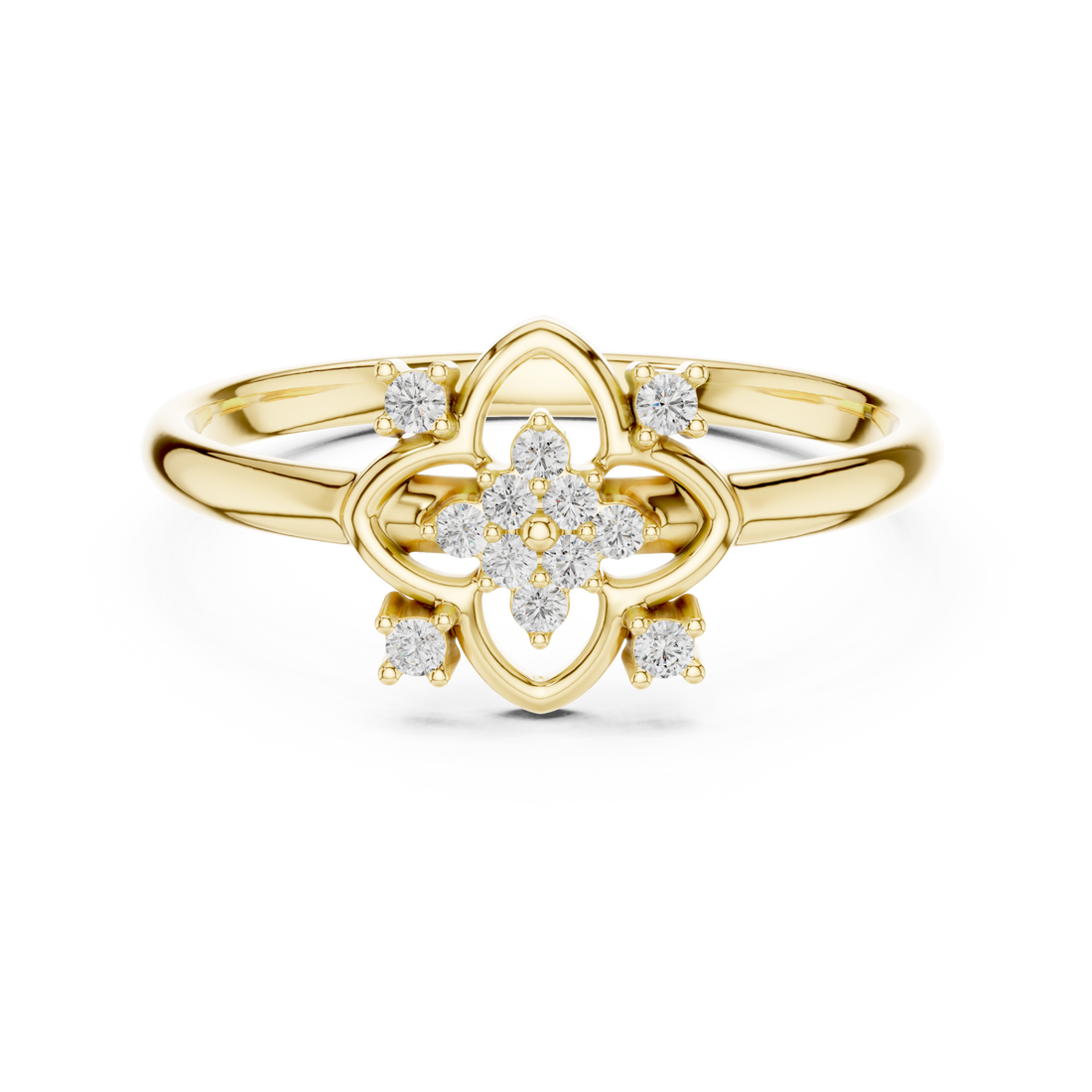 Gold Whimsical Petal Embrace Solitaire Ring Right View