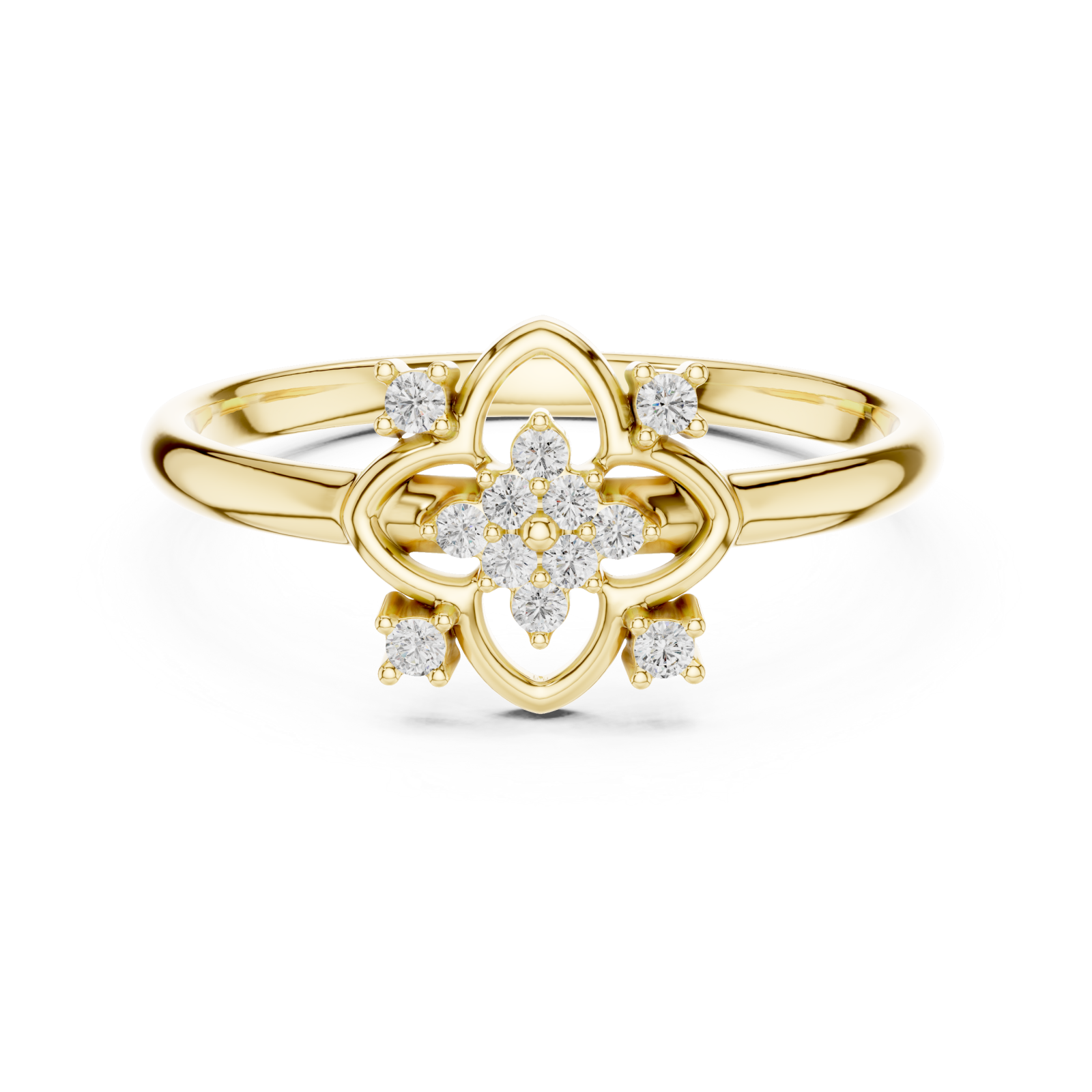  Gold Whimsical Petal Embrace Solitaire Ring Front View