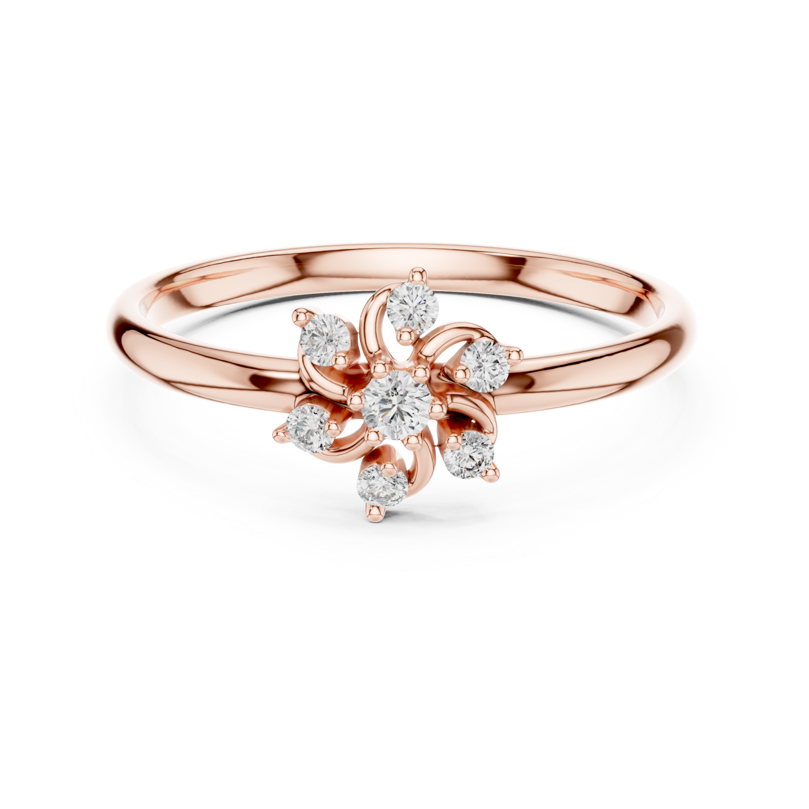  Rose Gold Blooming Petals Solitaire Ring Front View