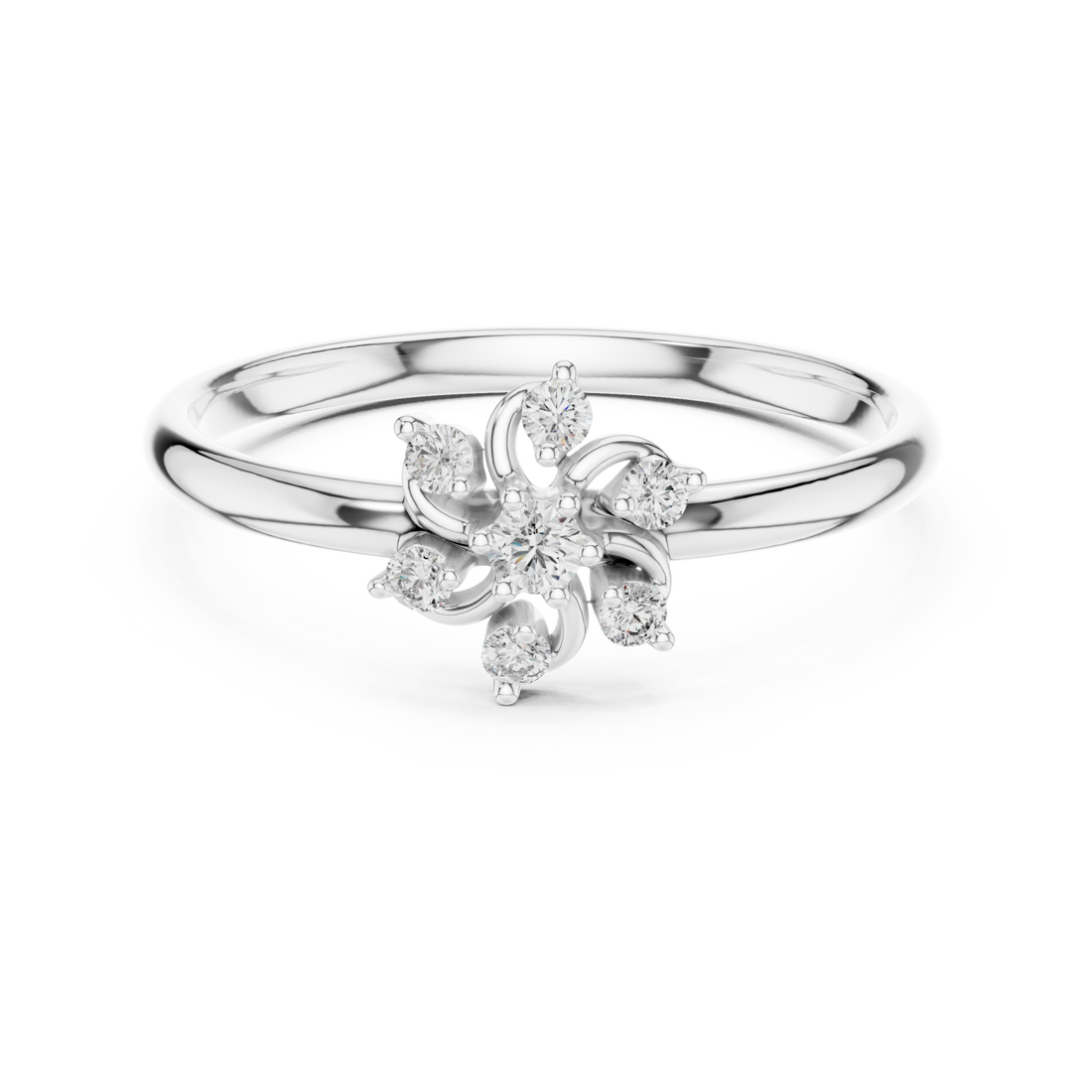  White Gold Blooming Petals Solitaire Ring Right View