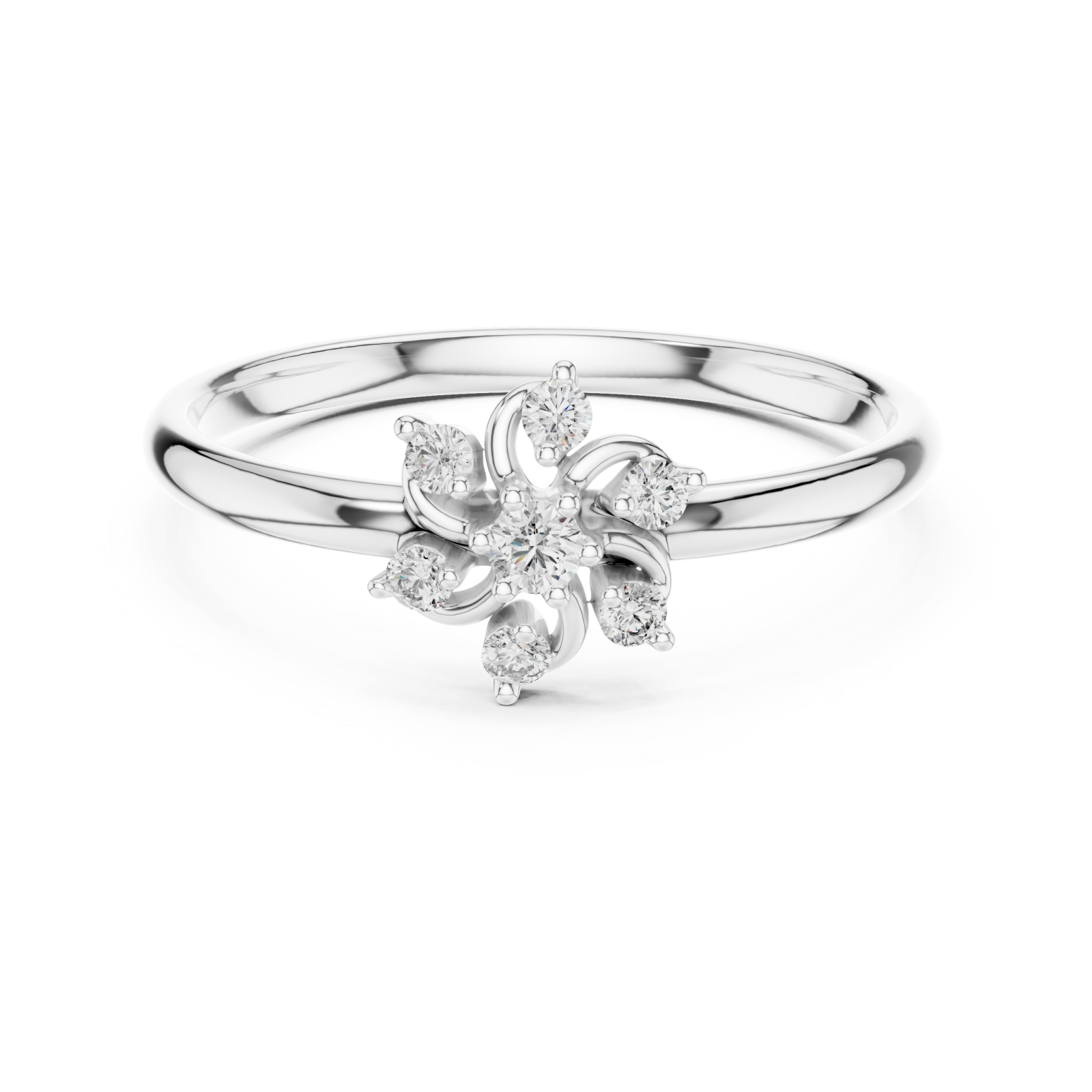  White Gold Blooming Petals Solitaire Ring Front View