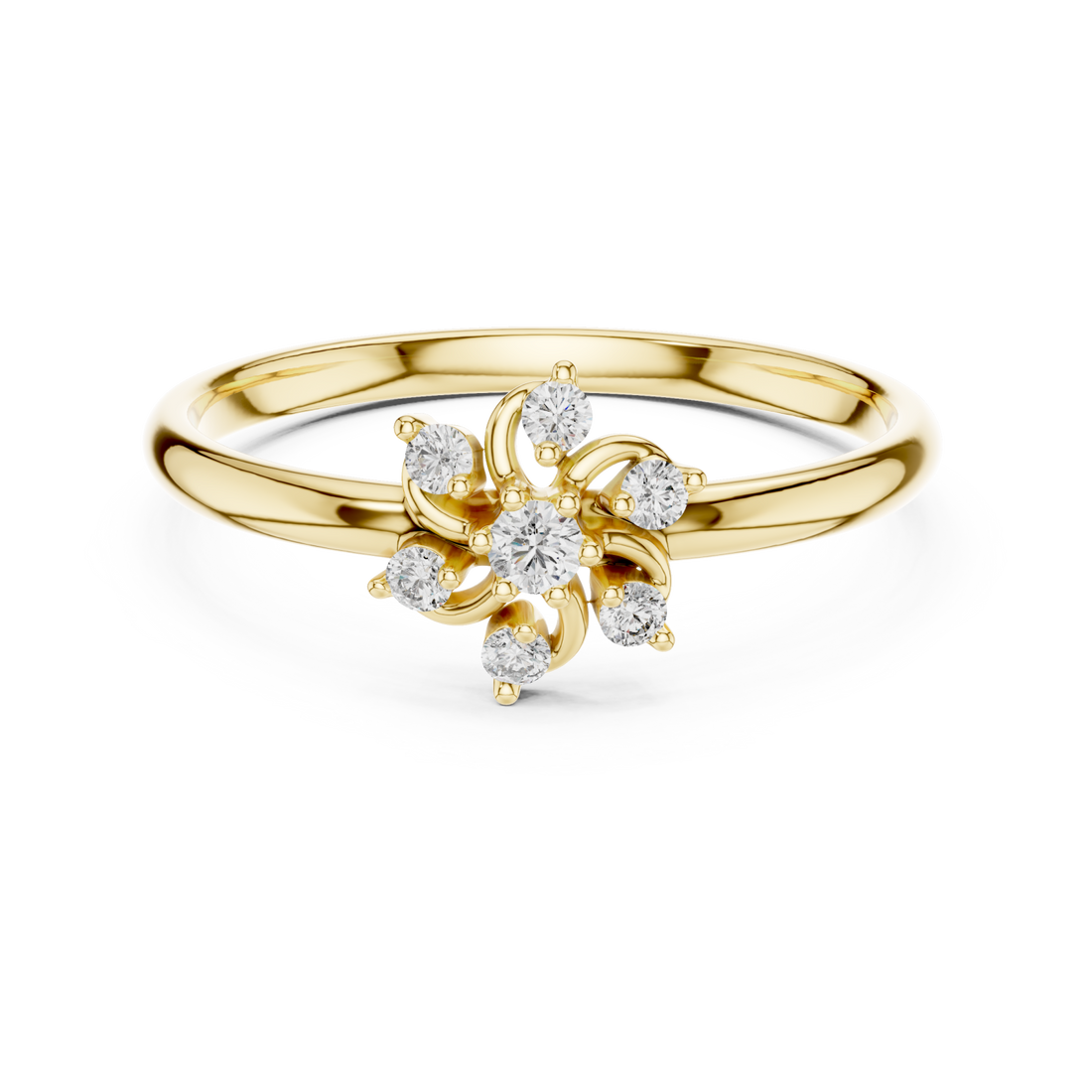 Gold Blooming Petals Solitaire Ring Right View