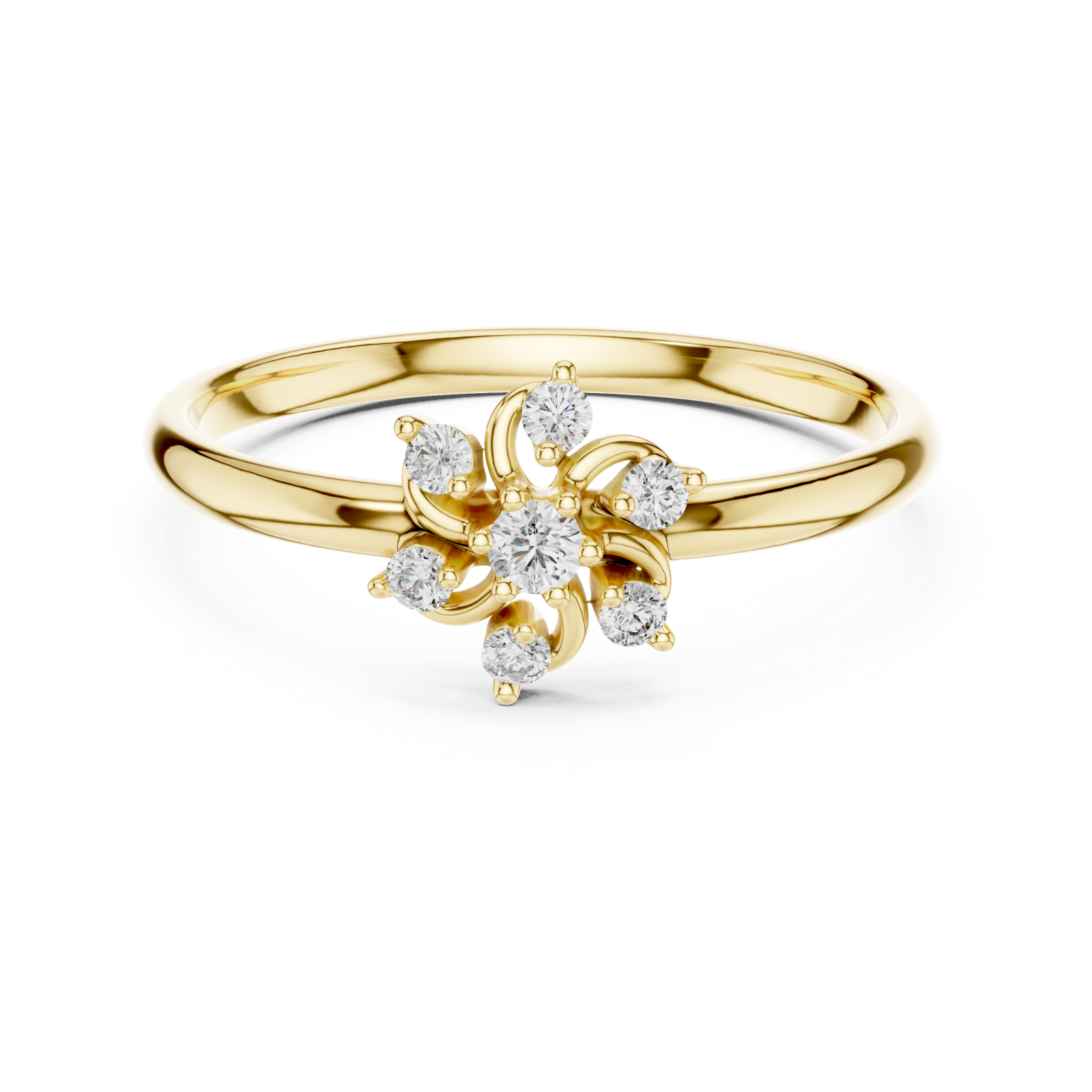  Gold Blooming Petals Solitaire Ring Front View