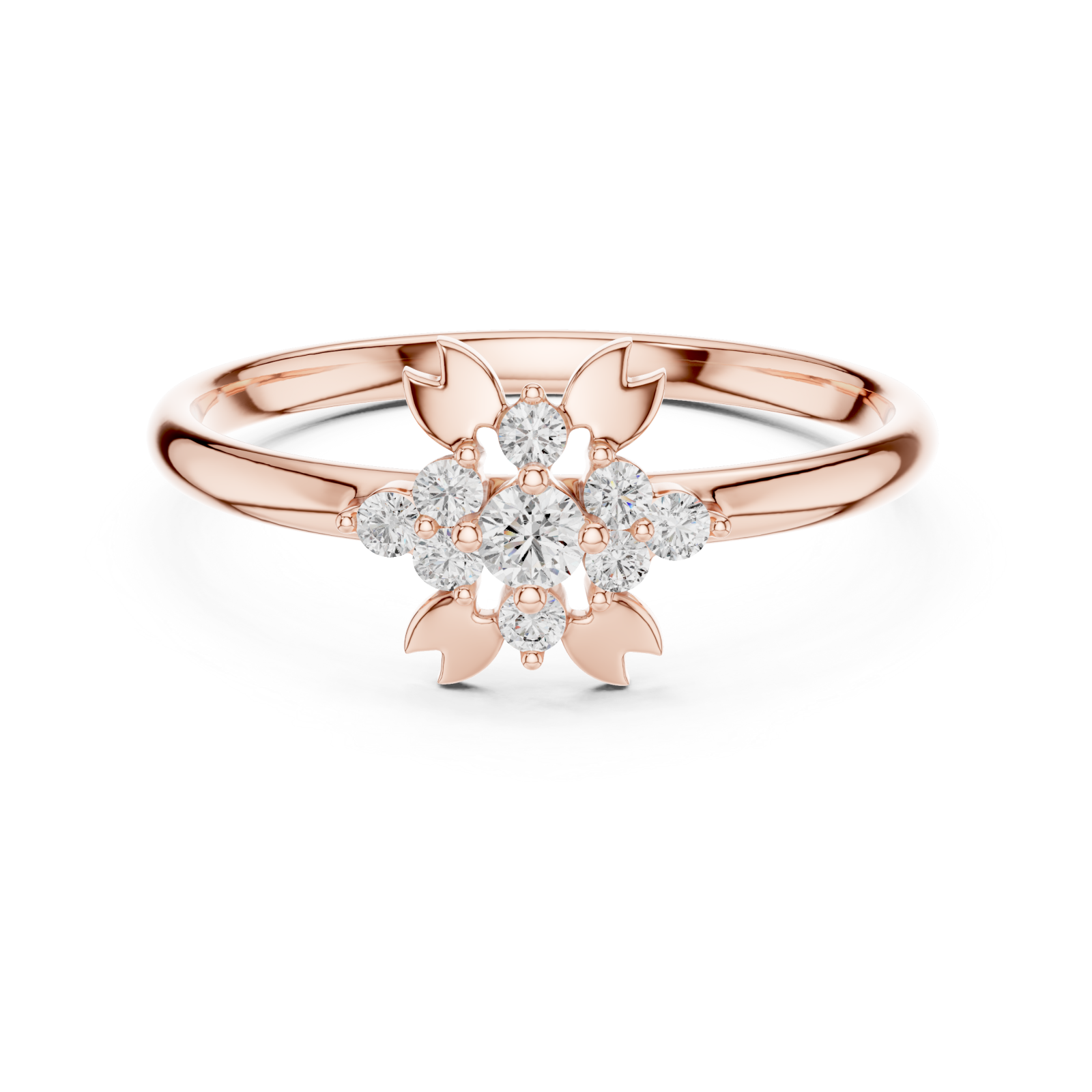  Rose Gold Serene Floral Adorned Halo Band Front View