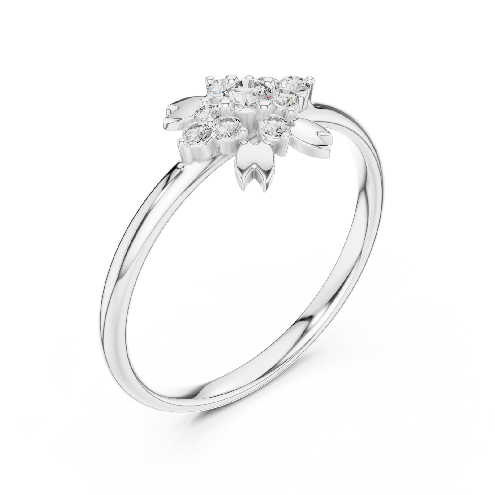  White Gold Serene Floral Adorned Halo Band Right View