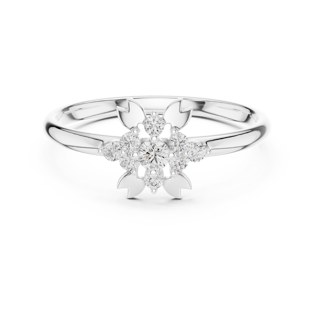  White Gold Serene Floral Adorned Halo Band Right View