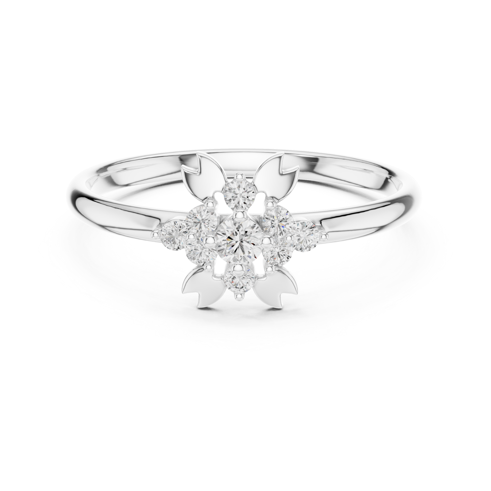  White Gold Serene Floral Adorned Halo Band Front View
