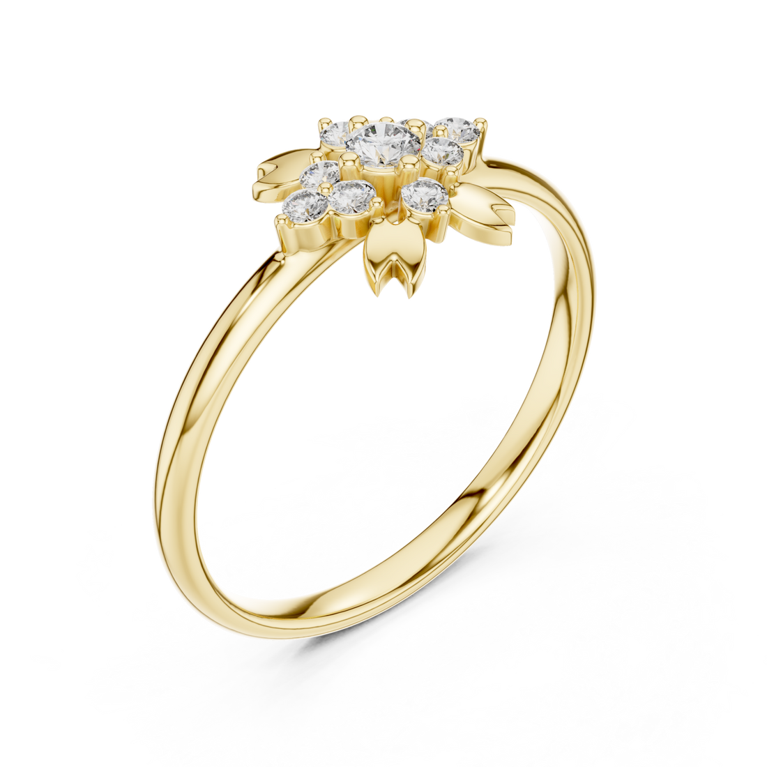 Gold Serene Floral Adorned Halo Band Right View