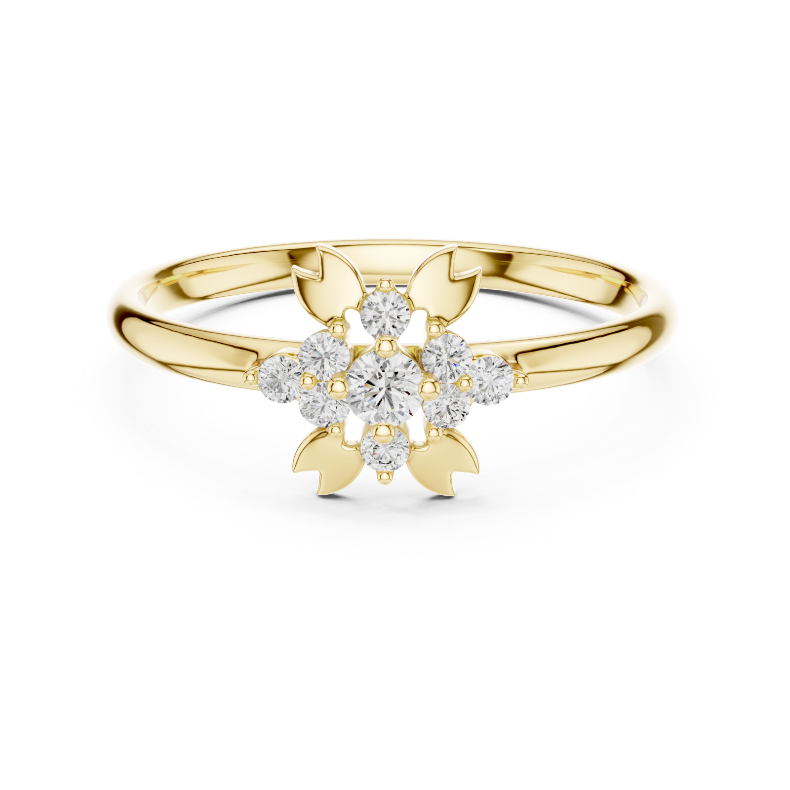  Gold Serene Floral Adorned Halo Band Front View