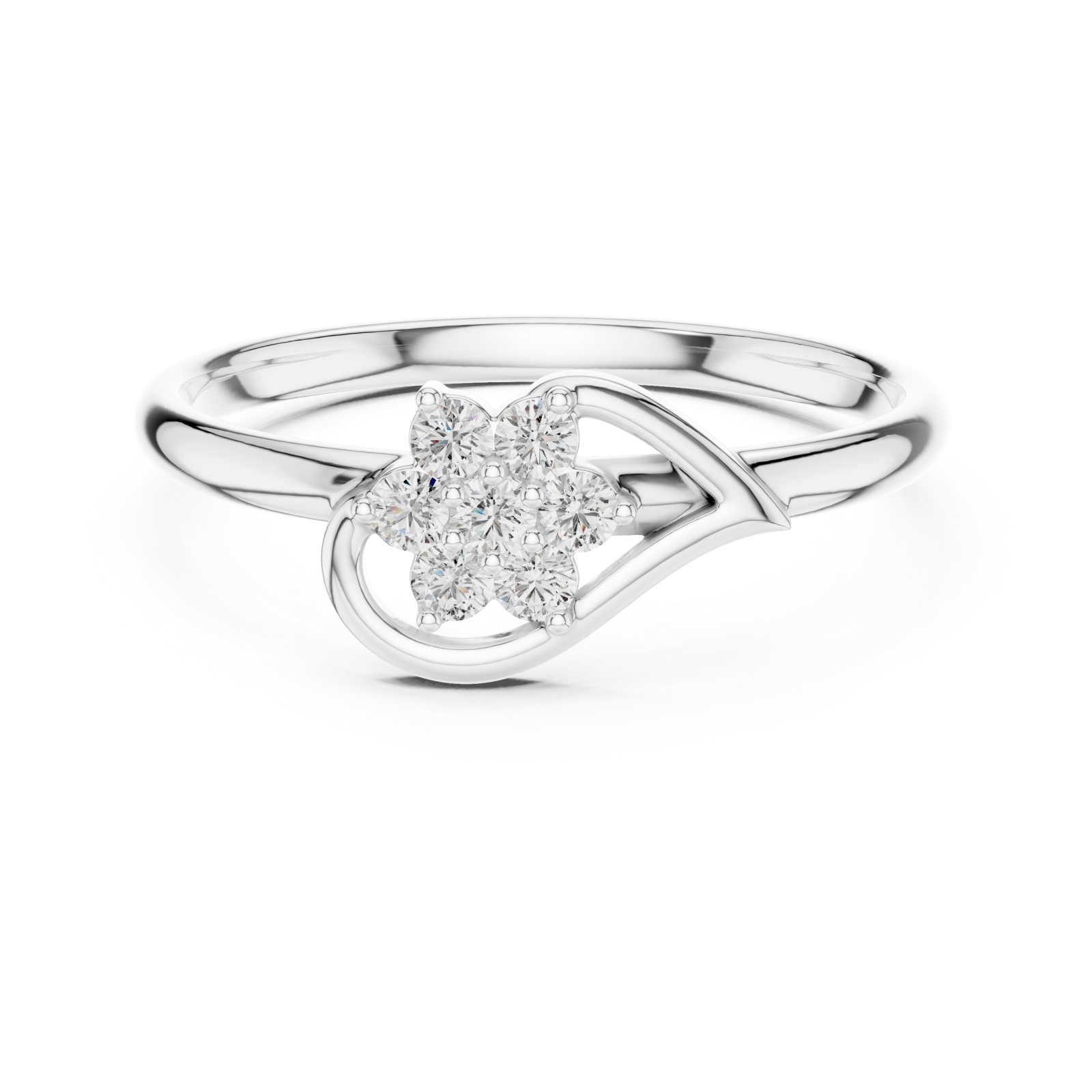  White Gold Floral Whisper Curve Ring Front View