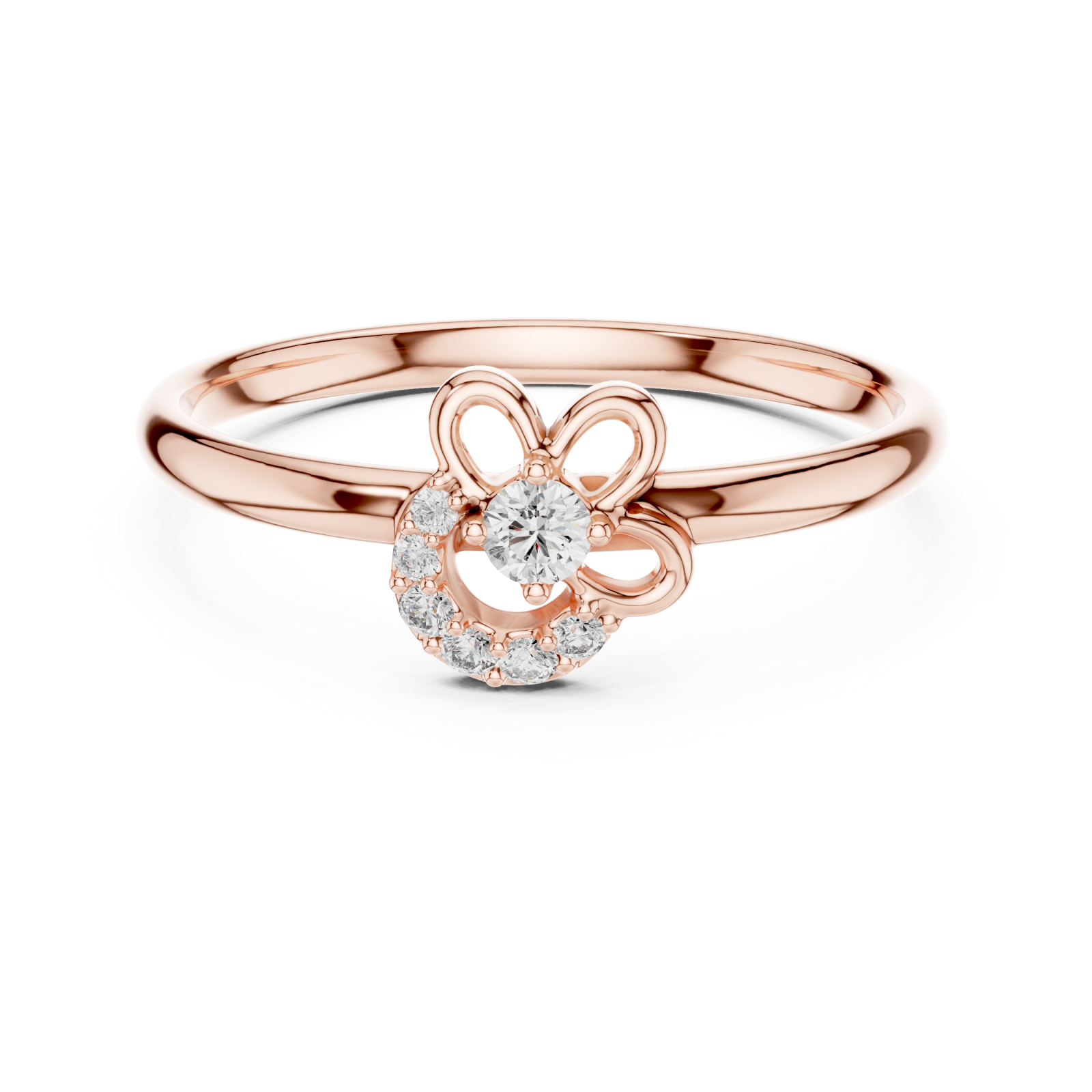  Rose Gold Radiant Petal Halo Blossom Band Front View
