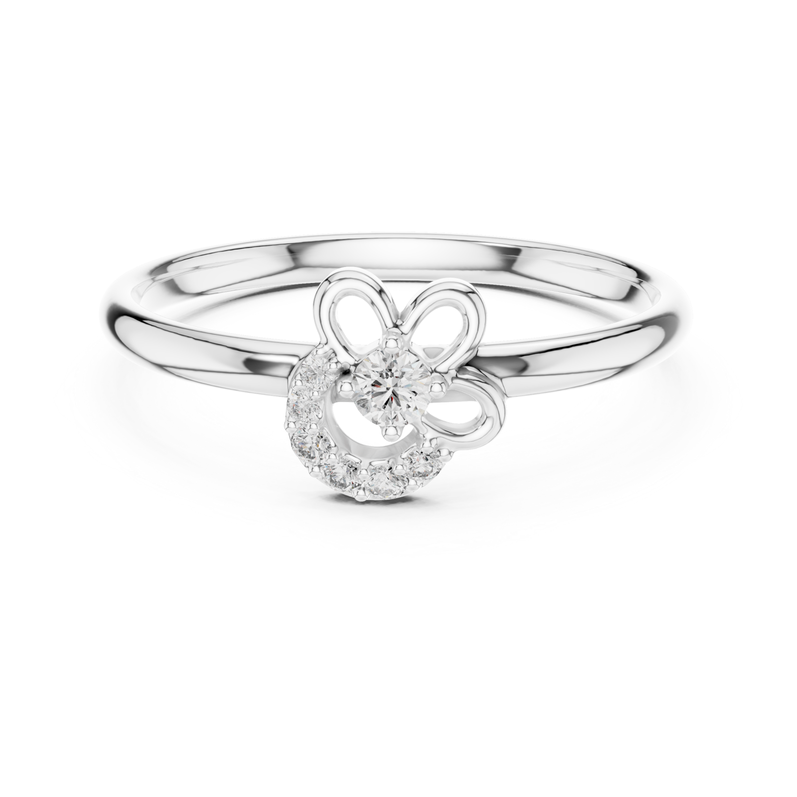  White Gold Radiant Petal Halo Blossom Band Front View