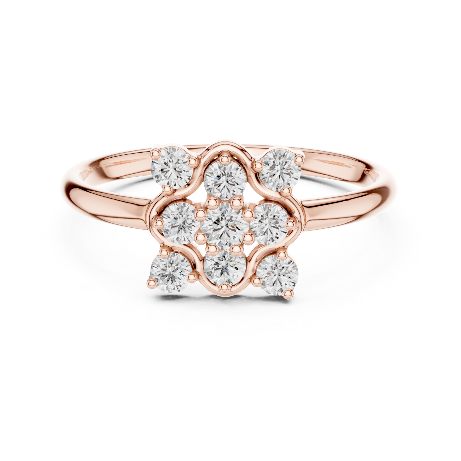  Rose Gold Celestial Blossom Square Halo Ring Front View