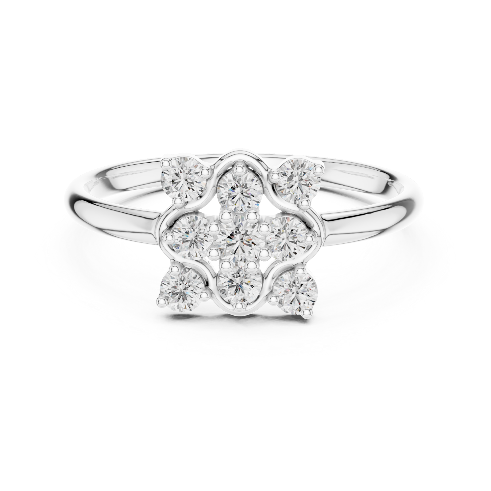  White Gold Celestial Blossom Square Halo Ring Front View