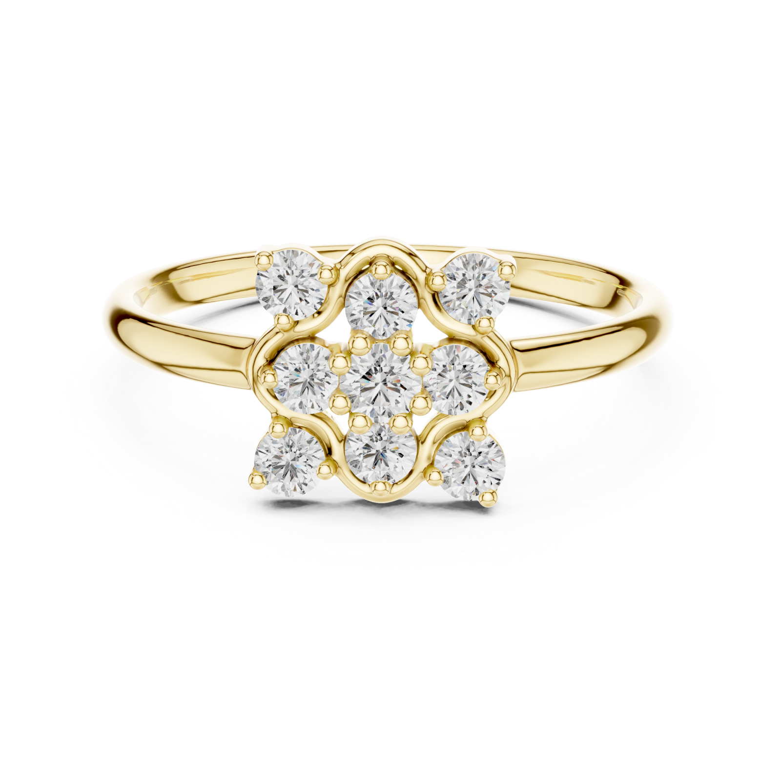  Gold Celestial Blossom Square Halo Ring Front View
