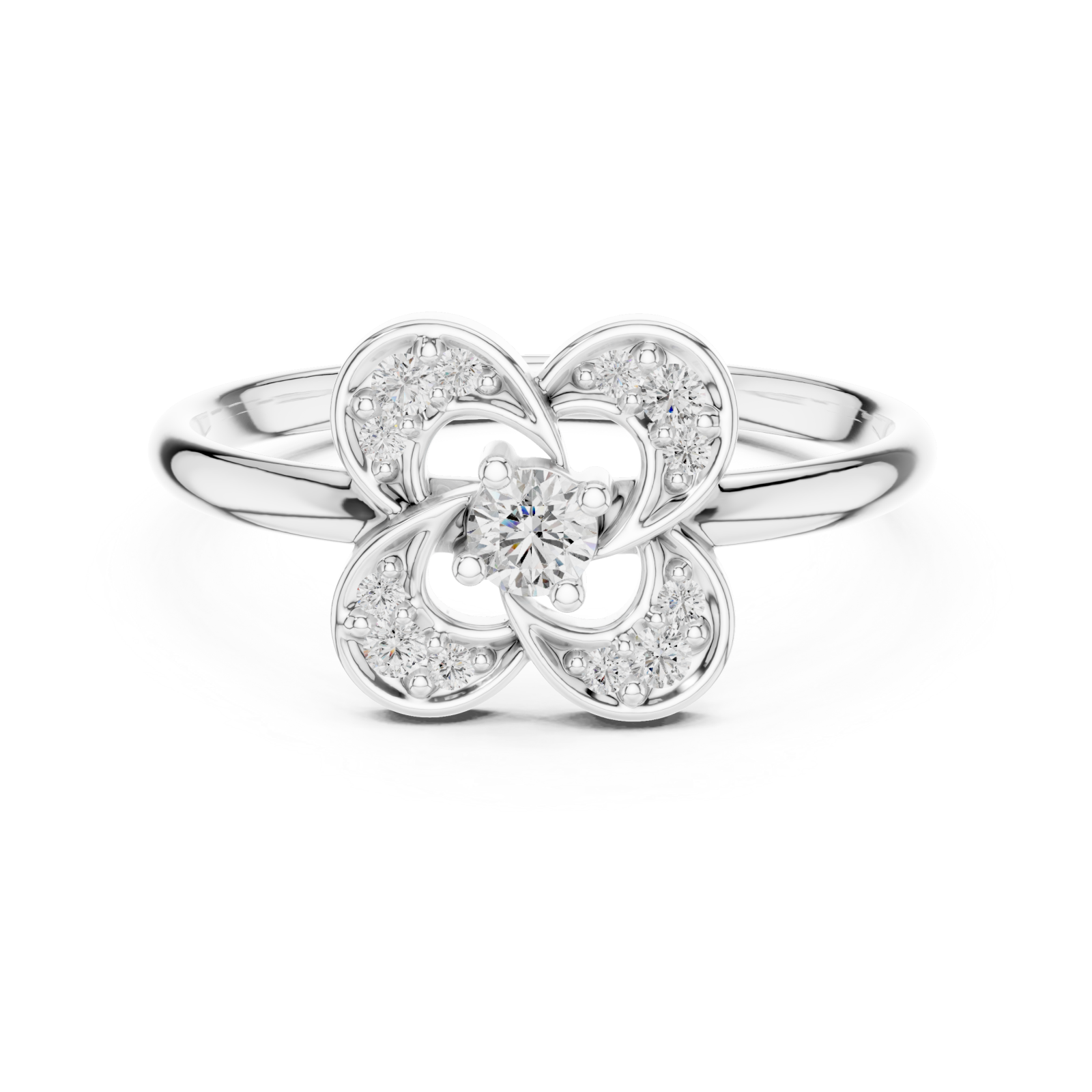  White Gold Celestial Bloom Petal Ring Front View