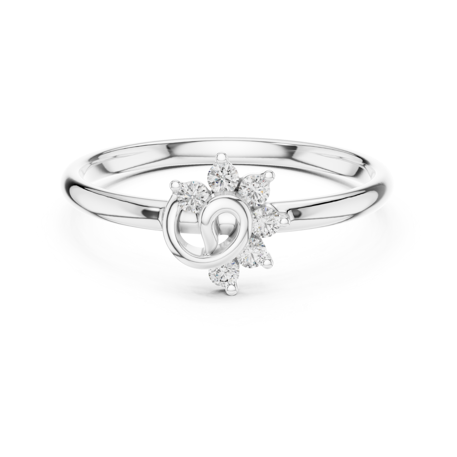  White Gold Enchanted Petal Blossom Elegance Ring Front View