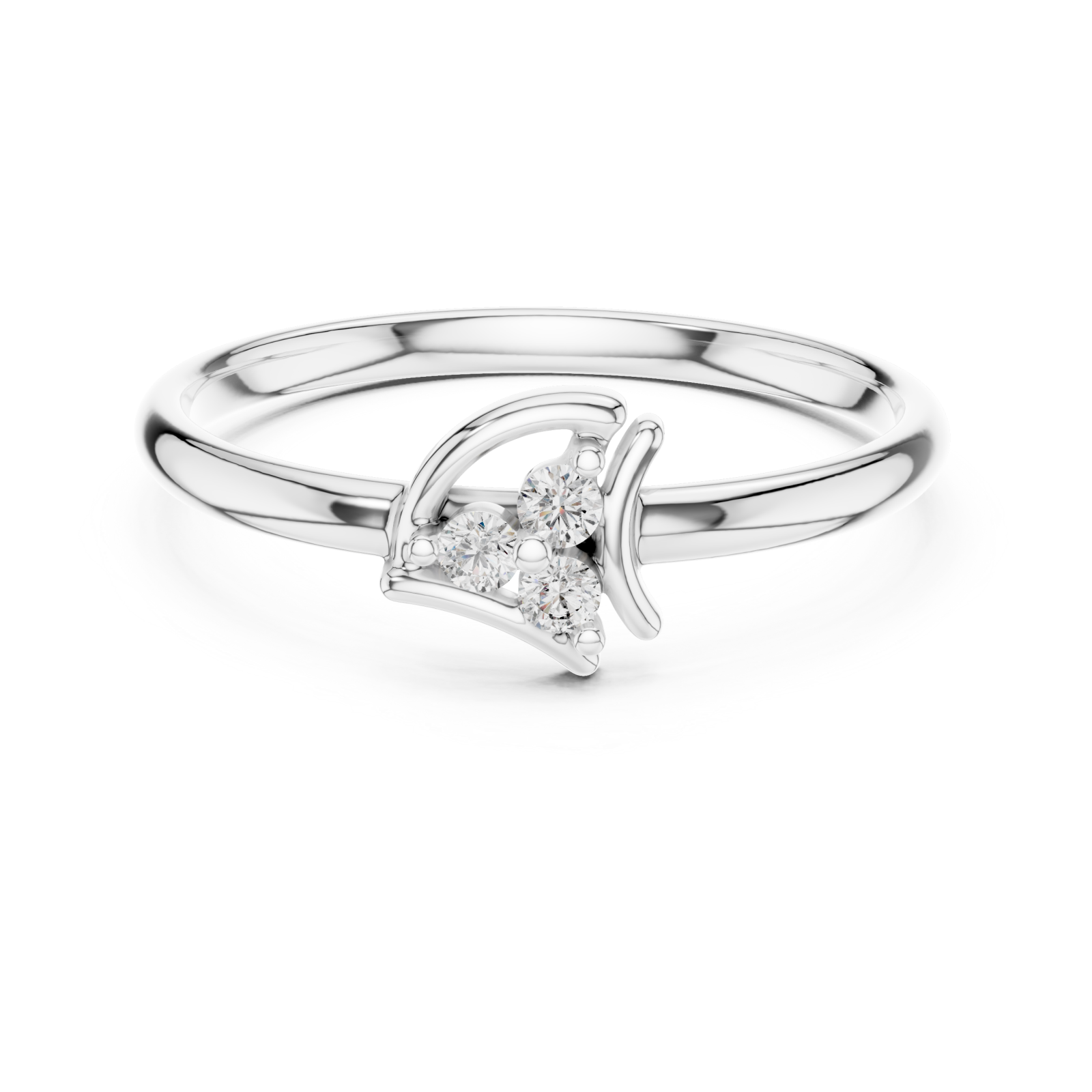  White Gold Radiant Crescent Petal Harmony Ring Front View