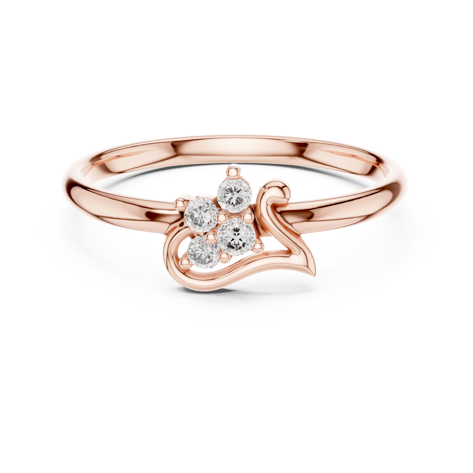 Rose Gold Harmonic Embrace Trio Solitaire Design Ring Front View