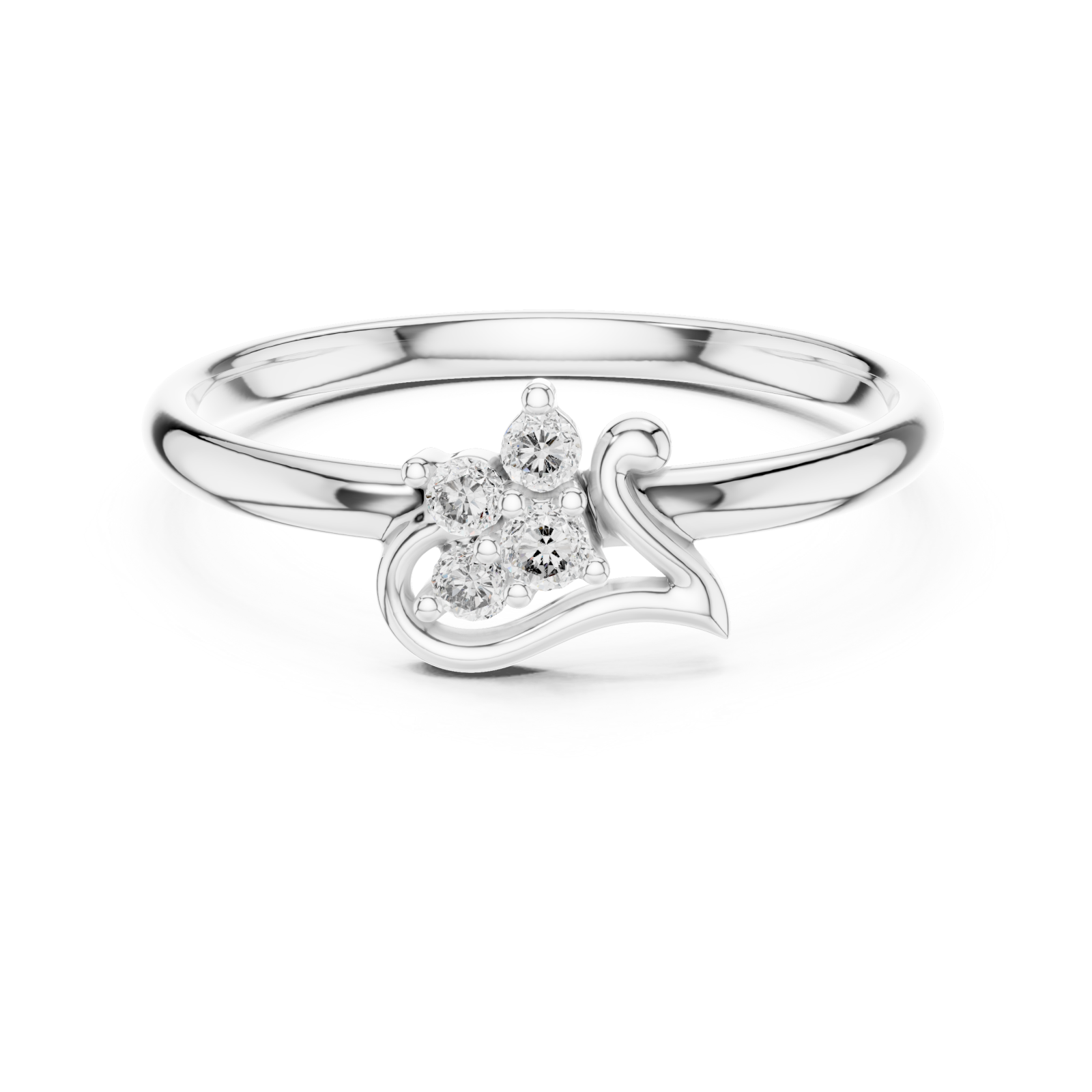 White Gold Harmonic Embrace Trio Solitaire Design Ring Front View