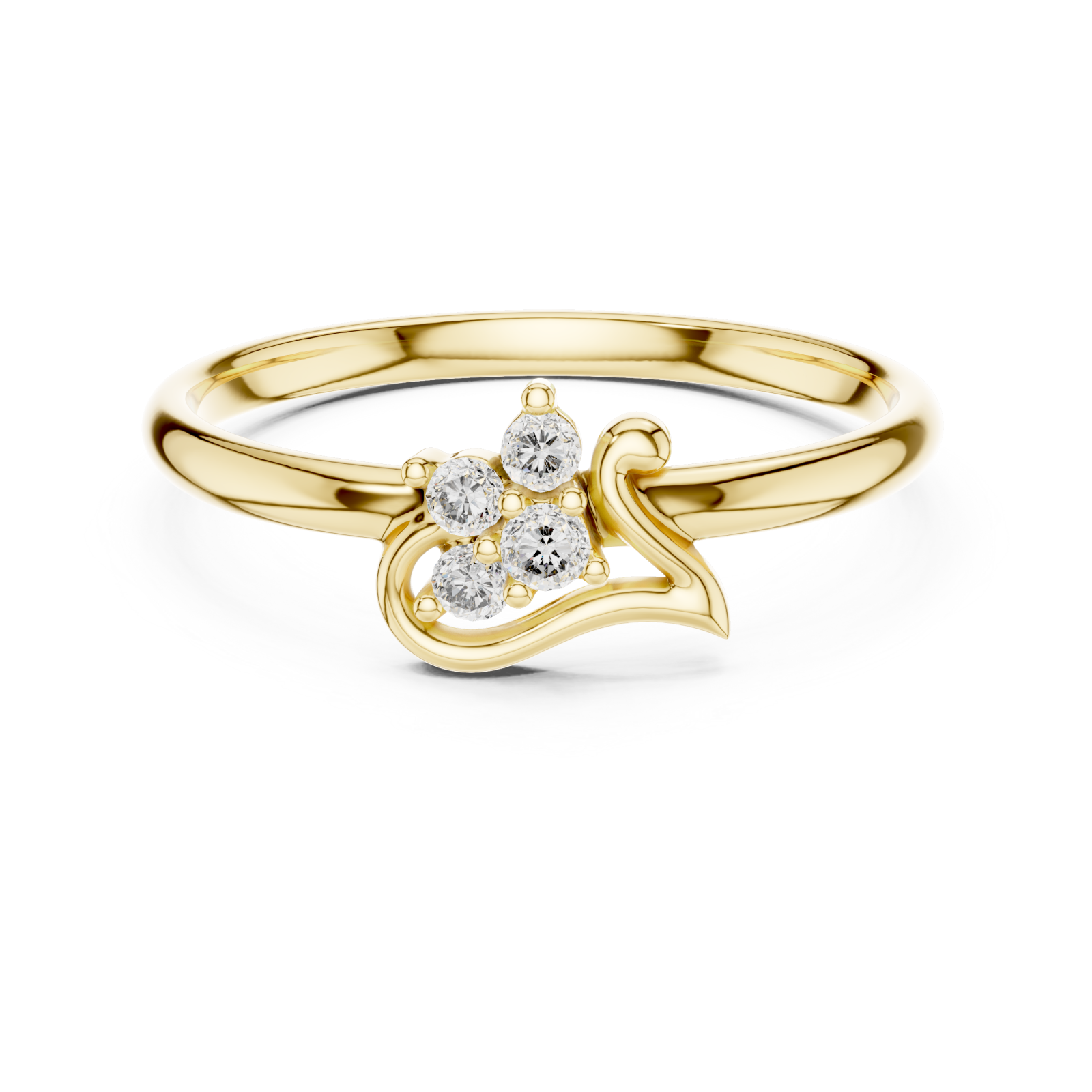  Gold Harmonic Embrace Trio Solitaire Design Ring Front View
