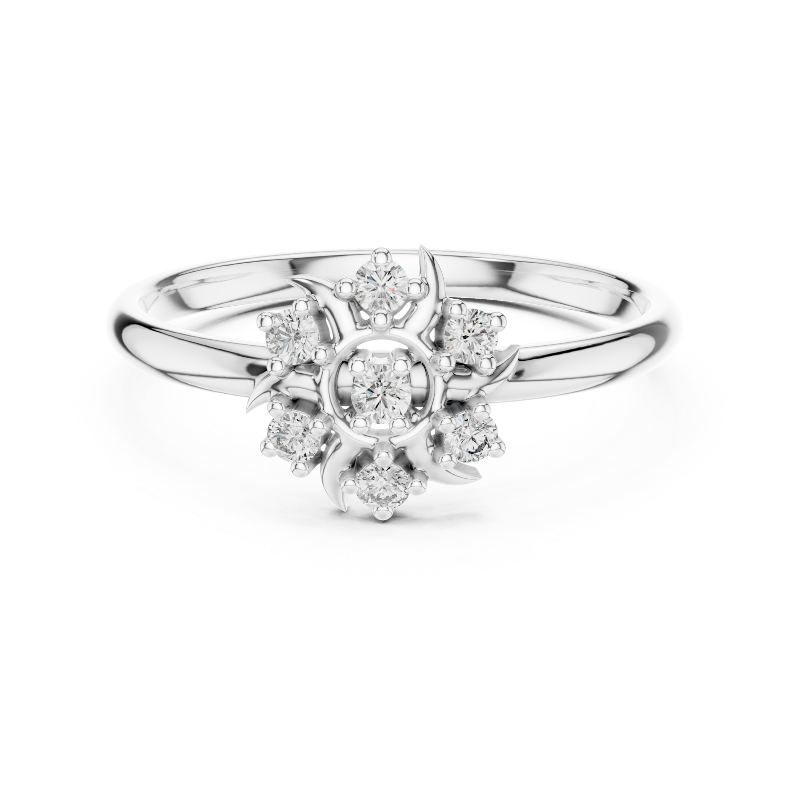  White Gold Floral Petal Whisper Ring Front View