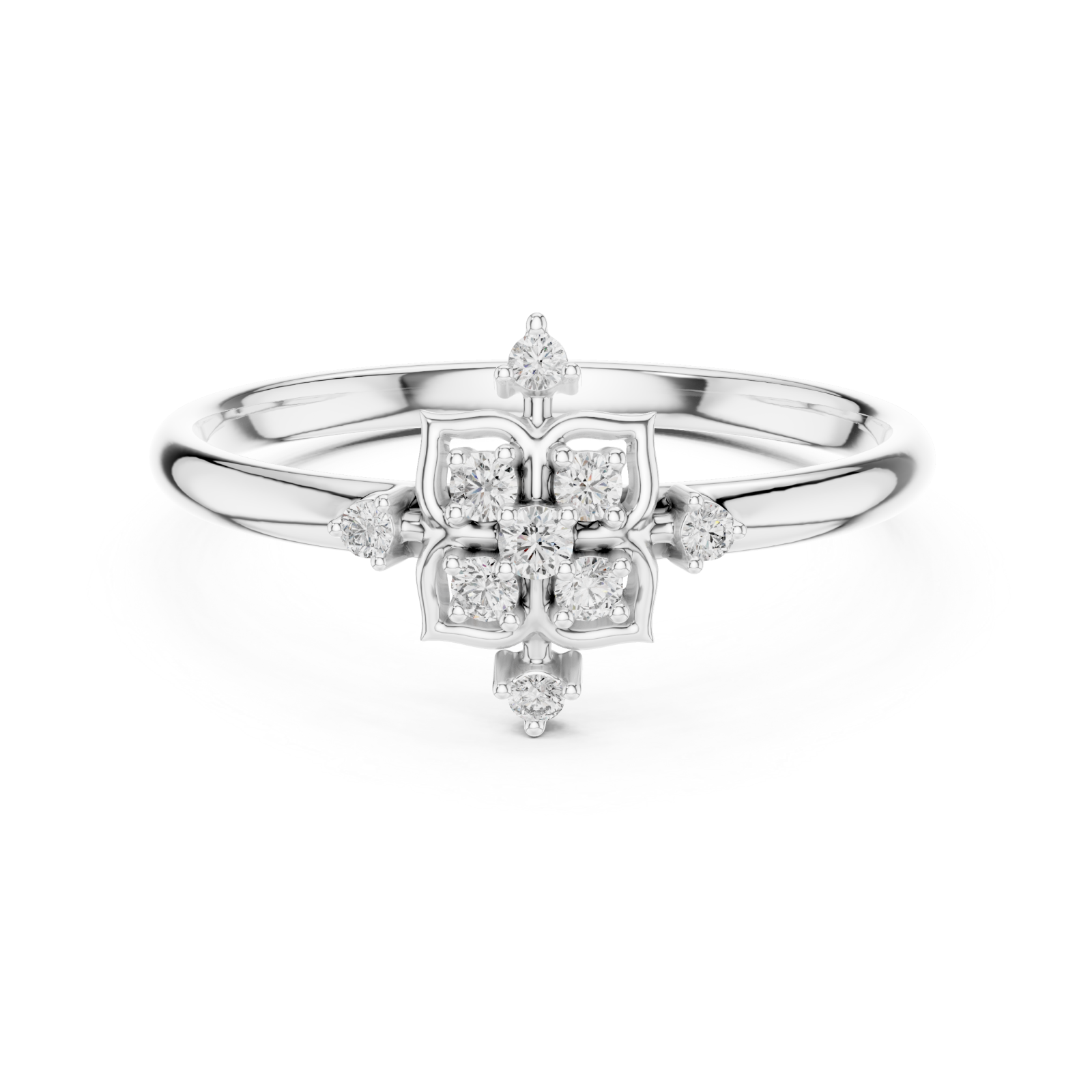  White Gold Celestial Petal Embrace Statement Ring Front View