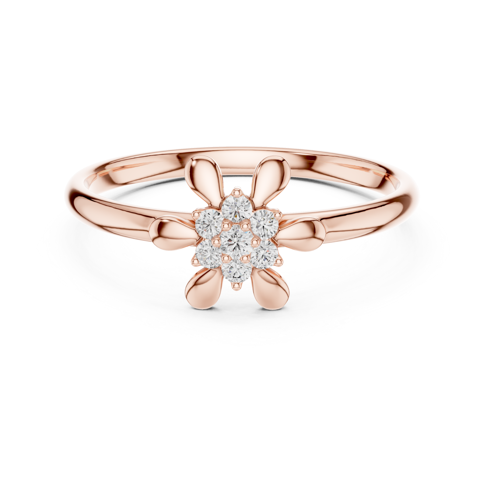  Rose Gold Petal Whisper Solitaire Band Ring Front View