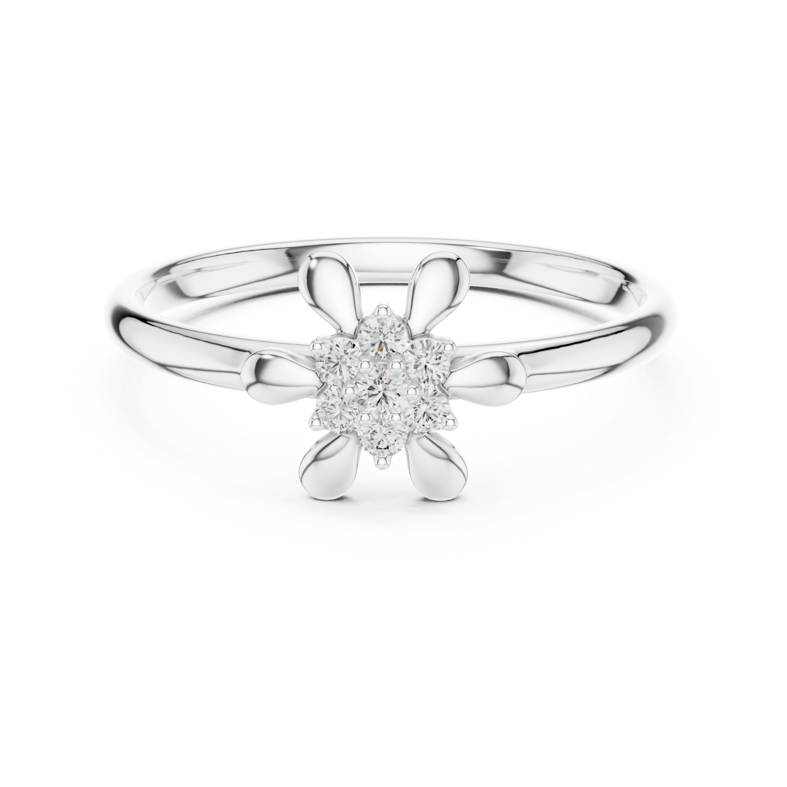 White Gold Petal Whisper Solitaire Band Ring Front View